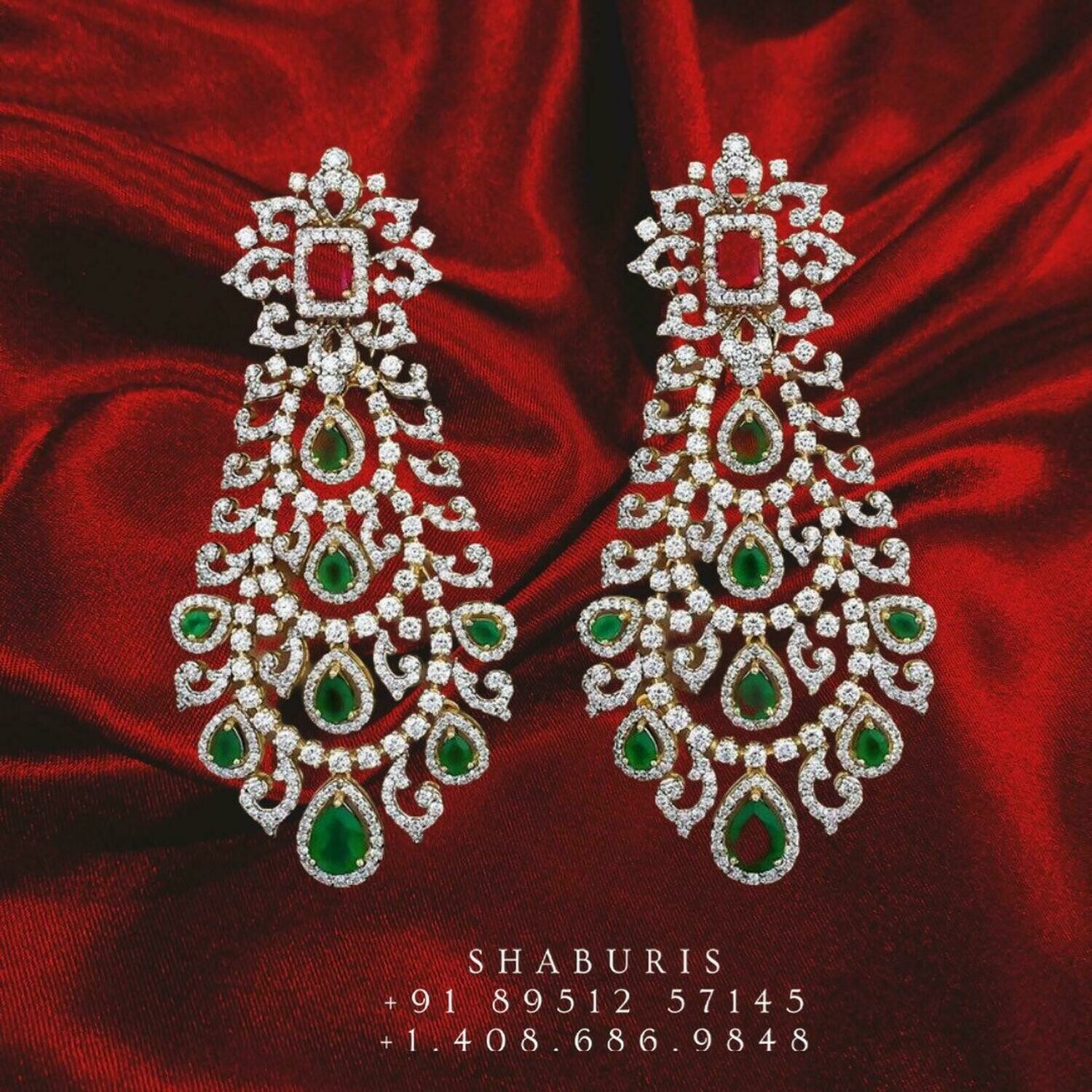 Diamond jhumka Pure Silver jewelry Indian ,diamond earrings,Indian jewelry ,Indian Bridal,Indian Wedding Jewelry-NIHIRA-SHABURIS