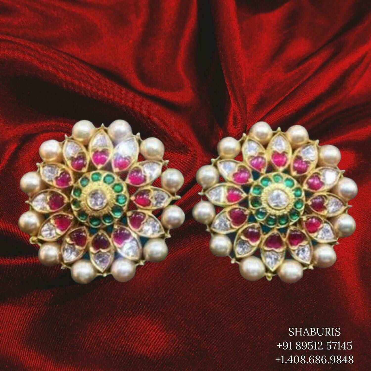 South Indian Jewelry,Pure Silver Jewellery Indian ,Earrings,Big Indian earrings,Indian Bridal,Indian Wedding Jewelry-NIHIRA-SHABURIS
