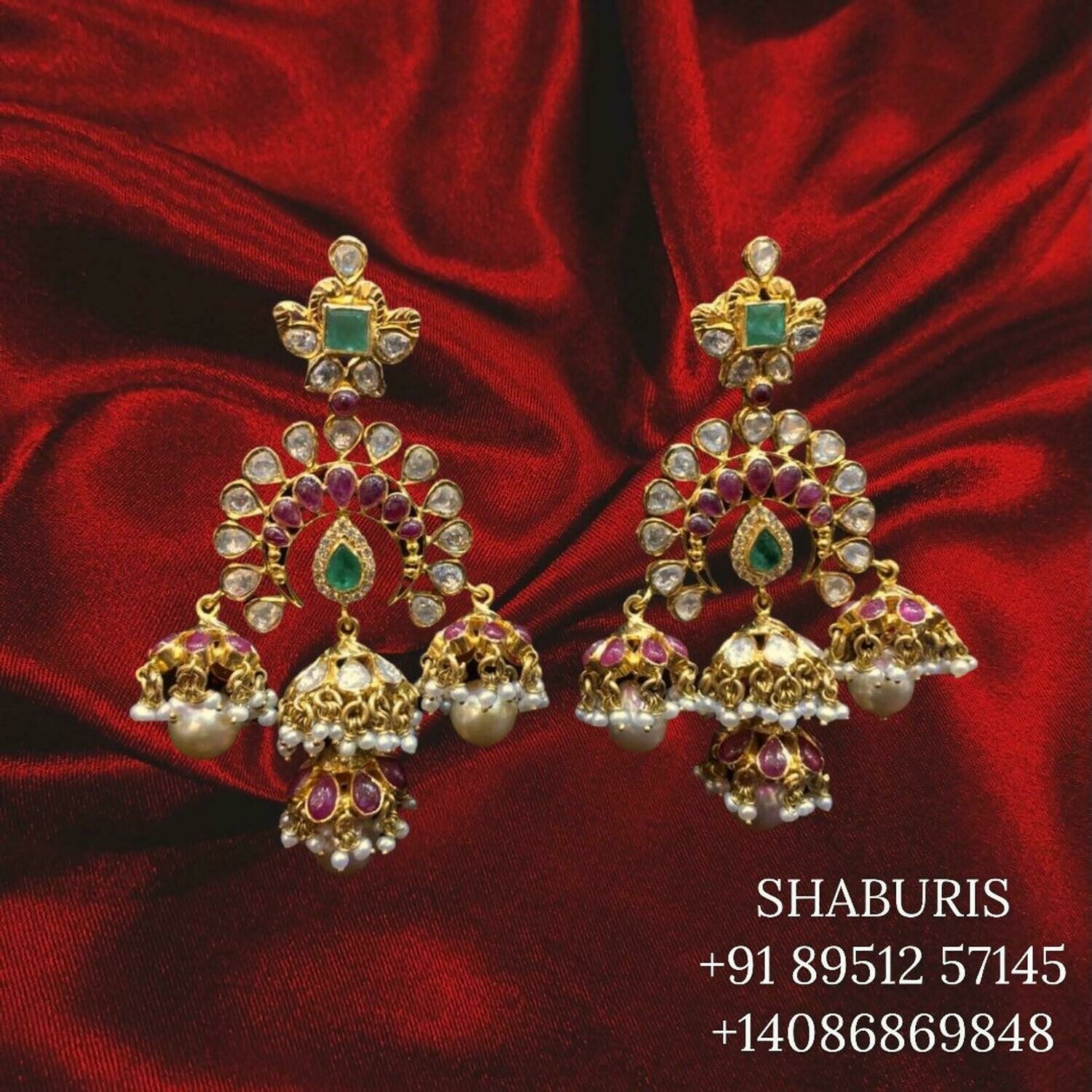 Gem stone jewelry chandbali hyderabad jewelry indian jewelry hyderbadi pearls moghul jewelry pure silver jewelry-polkis-SHABURIS