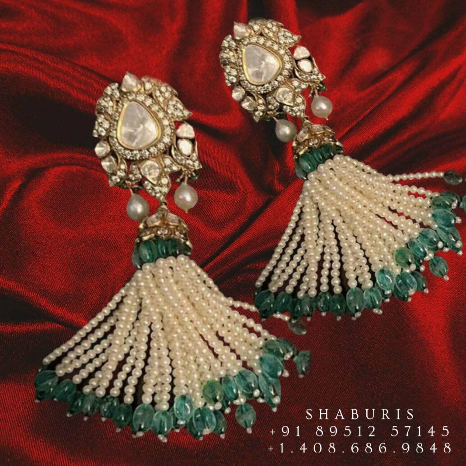 Pure silver jewely tassel earrings indian jewelry polki diamond jewelry pearl earrings cocktail earrings pearl jhumka - SHABURIS