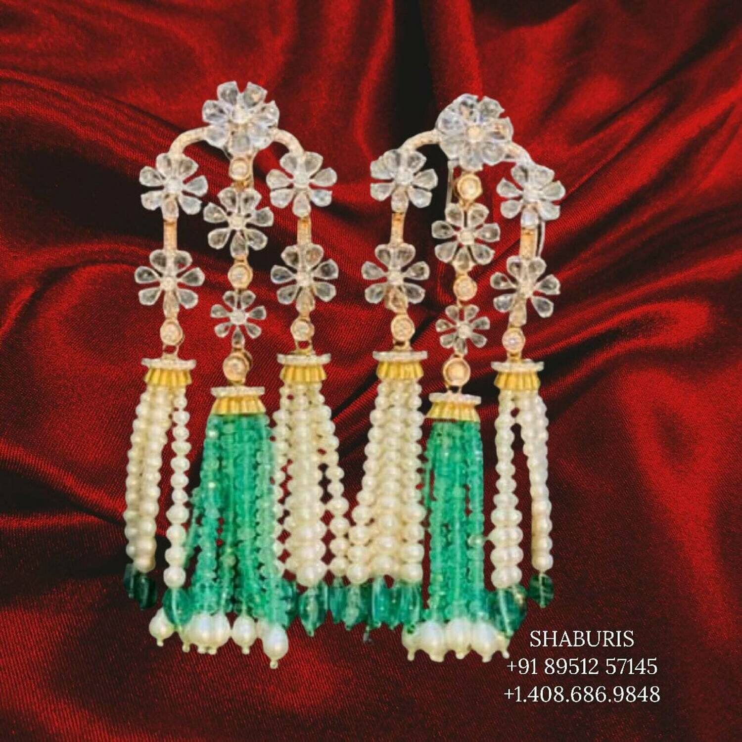 Indian Jewelry,Pure Silver Jewellery Indian,Mossanite earrings,tassel Jewelry,cocktail earrings beaded jewelry indian gold jewelry -SHABURIS