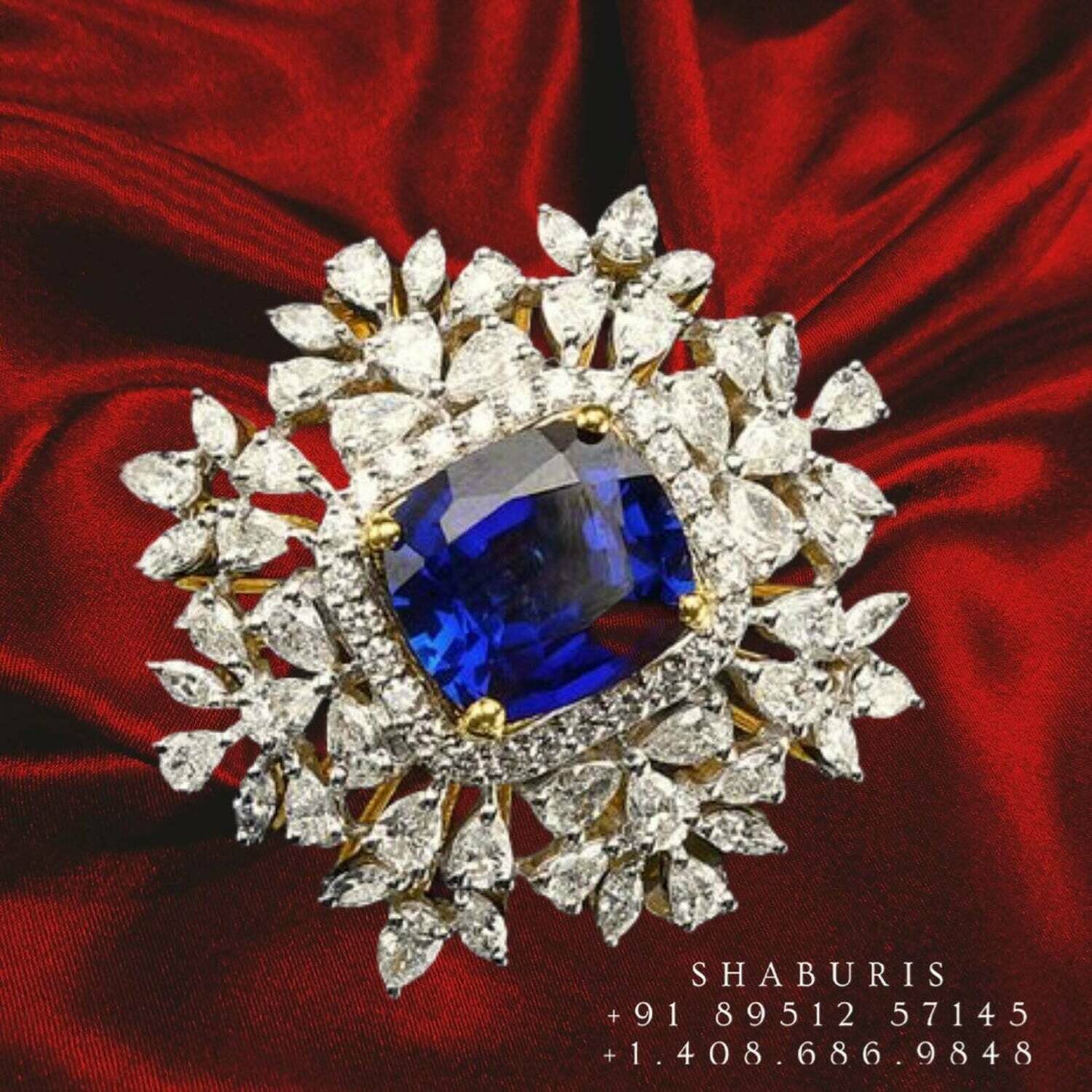 Diamond pendant blue saphire pendant indian diamond pendant diamond jewelry pure silver jewelry indian statement jewelry - SHABURIS