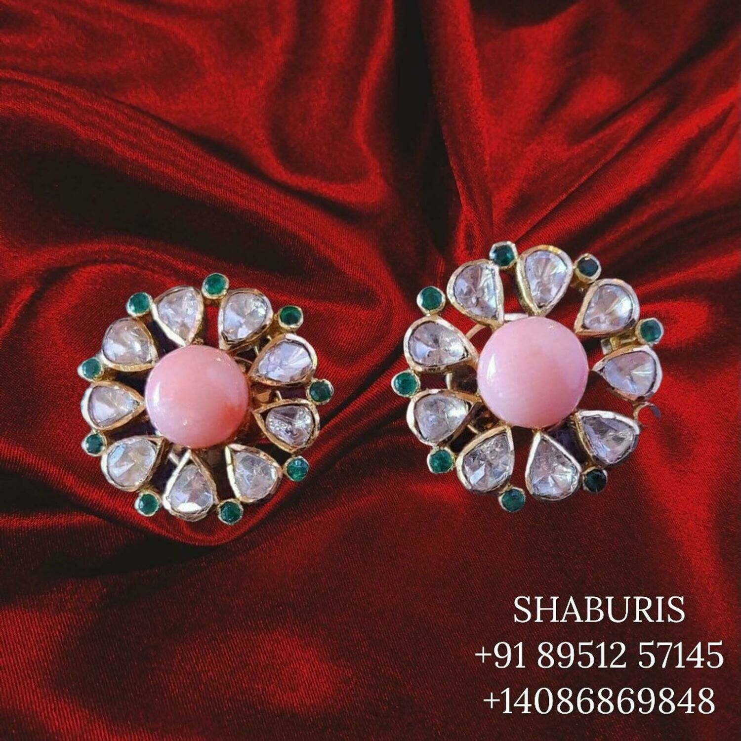Polki Jewelry,Pure Silver Jewellery Indian ,diamond Earrings,Big Indian earrings,gem stone jewelry,Indian Wedding Jewelry-NIHIRA-SHABURIS