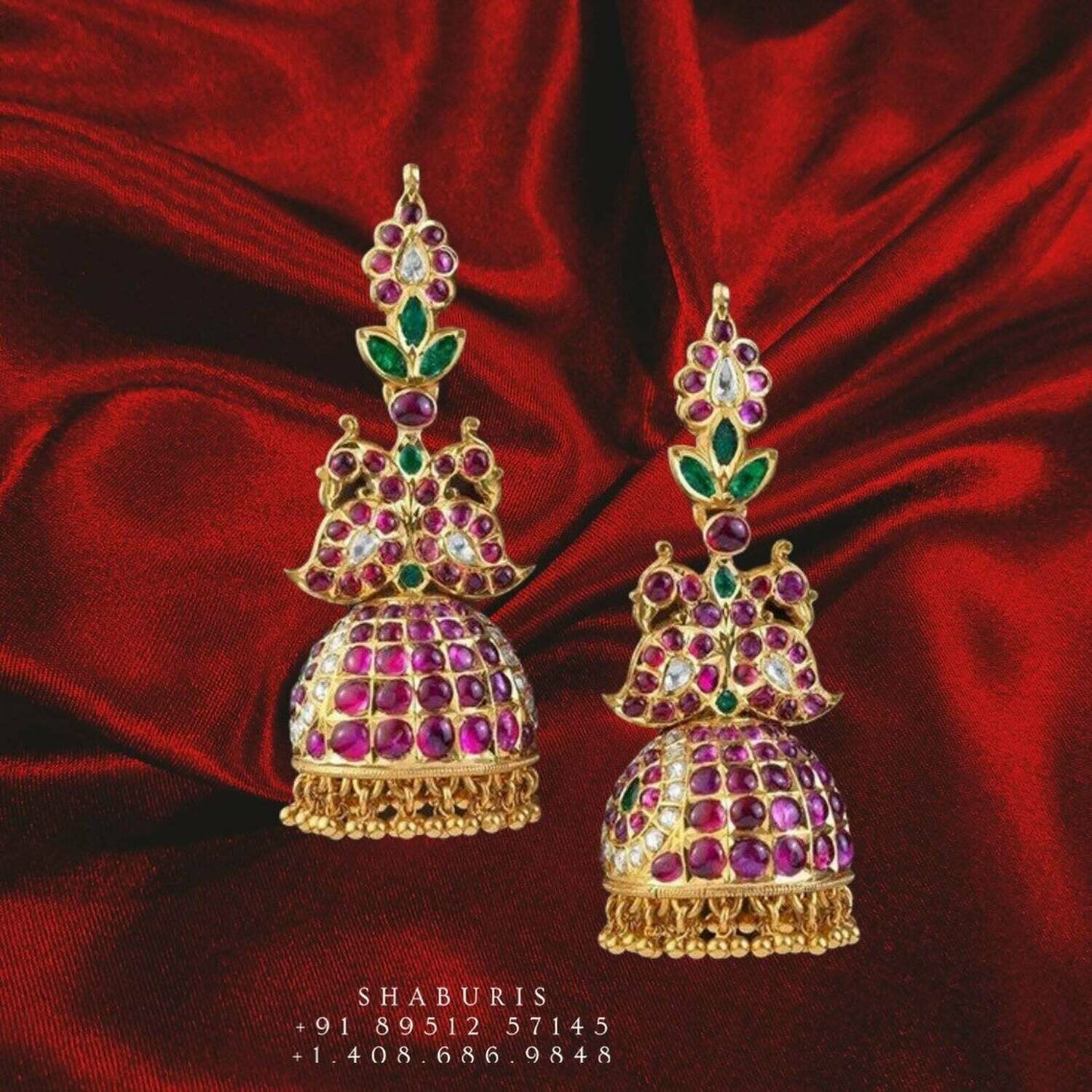 Ruby earrings pure silver jewelry indian peacock jhumkas indian jewelry simple jewelry sets -SHABURIS