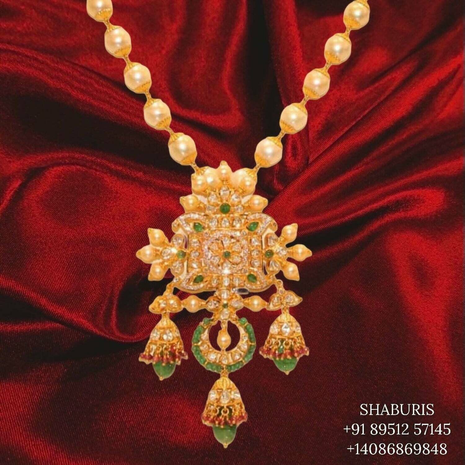 Polki set, Moissanite Jewelry indian gold jewelry designs polki bridal sets polki pendant beaded jewelry sets pearl jewelry sets - SHABURIS