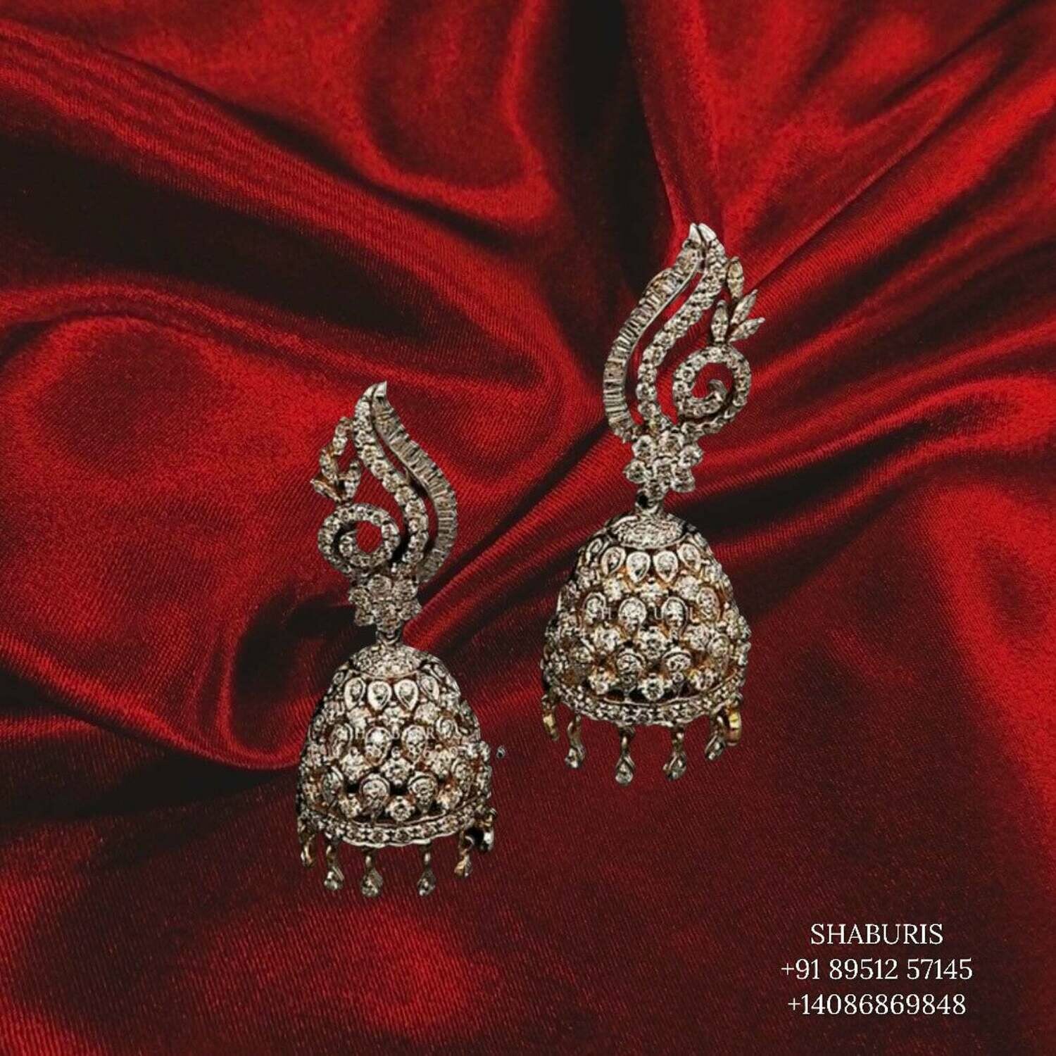 Diamond Jhumka ,diamond earrings,Pure silver Jhumkas Indian,Indian Earrings,Indian Wedding Jewelry -NIHIRA-SHABURIS