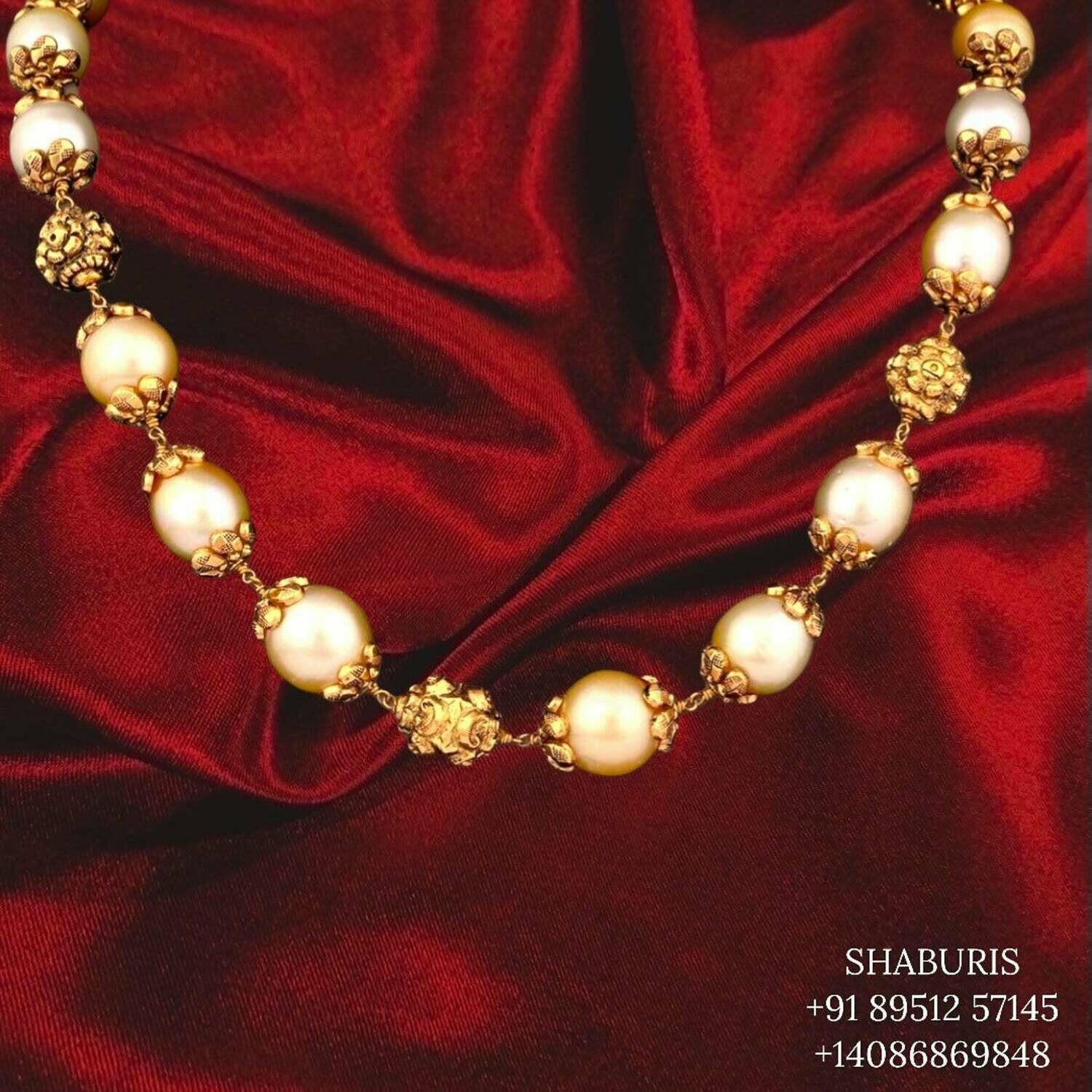Pearl Bead Necklace, Beaded Jewelry,polki Indian Jewelry,Pure silver south sea pearl,Diamomd Jhumka,Indian Wedding Jewelry -SHABURIS