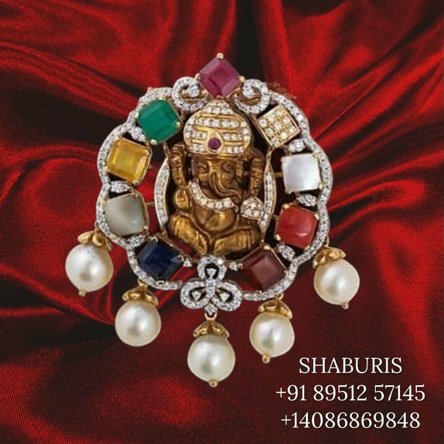 Ganesh Diamond pendant Pure Silver jewelry Indian ,diamond jewelry,Indian gold jewelry ,Indian Bridal,Indian Wedding Jewelry-NIHIRA-SHABURIS