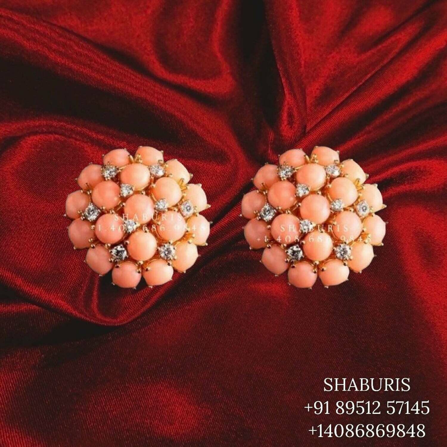 Coral studs,Swarovski Diamond Jhumka Jewelry Designs,South Indian Jewelry,stud Earrings,Jhumki,latest indian jewellery Designs -NIHIRA