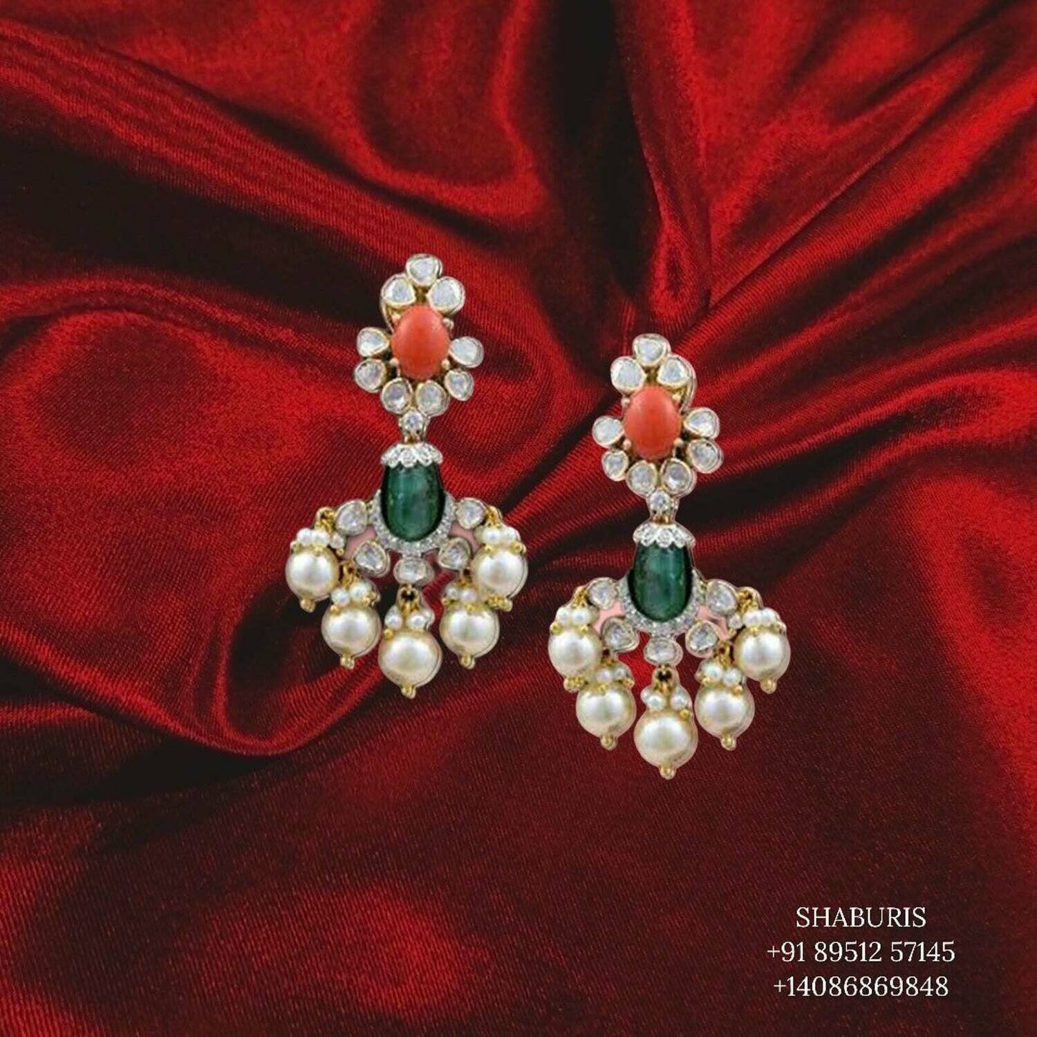 Diamond Jhumka,diamond earrings,diamond jewelry indian,polki diamond jhumka,swarovski diamond jhumka,silver earrings-SHABURIS