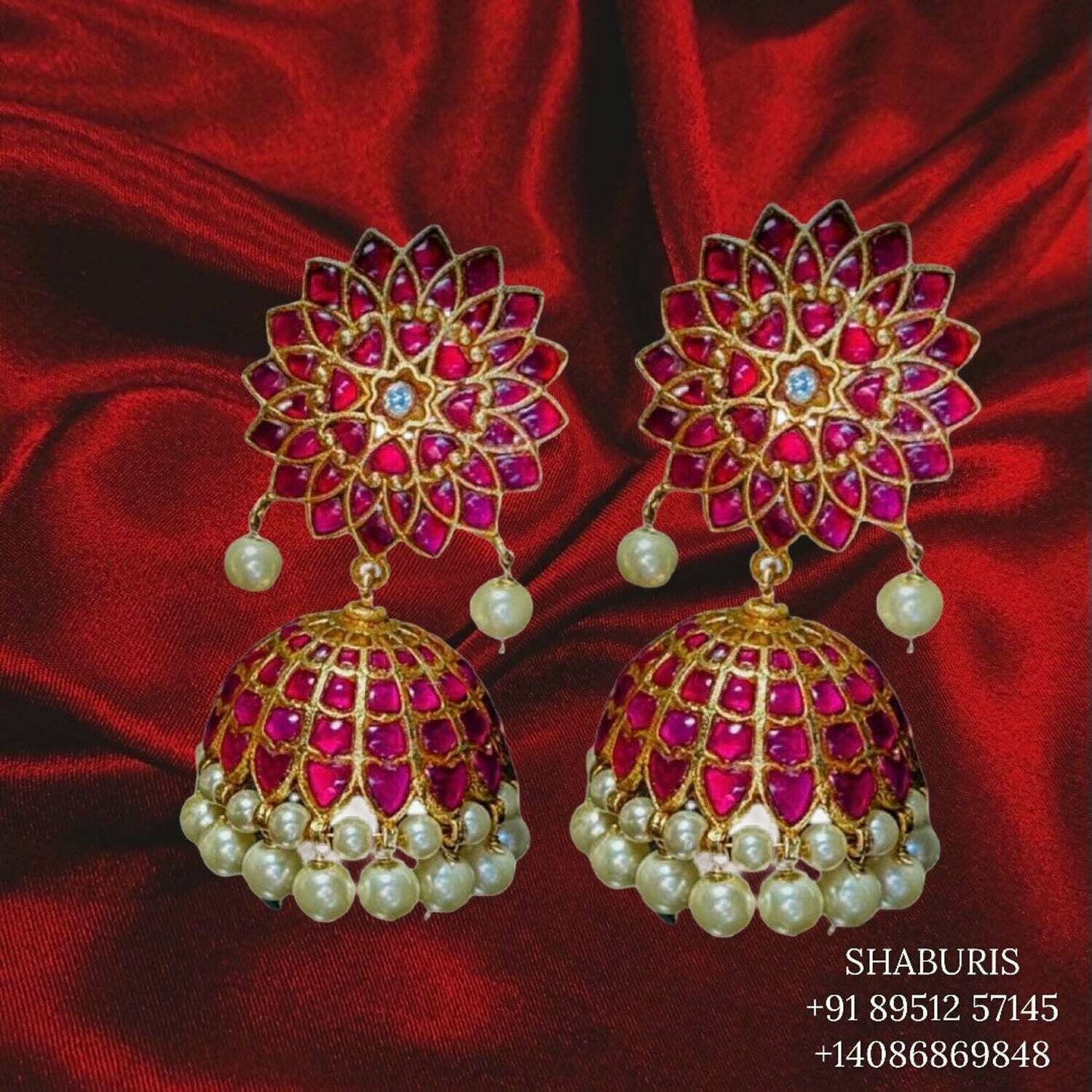 Kundan Jhumka,flat diamond studs ,diamond earrings indian,ruby diamond jhumka,swarovski diamond jhumka,emerald earrings,silver