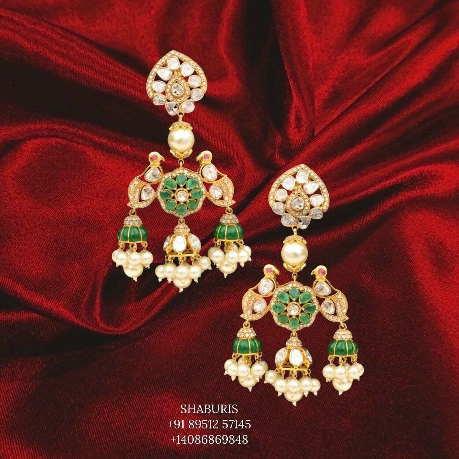 Latest Indian Jewelry,Pure Silver Jewellery Indian ,polki Earrings,Indian earrings,Indian Bridal,Indian Wedding Jewelry-NIHIRA-SHABURIS