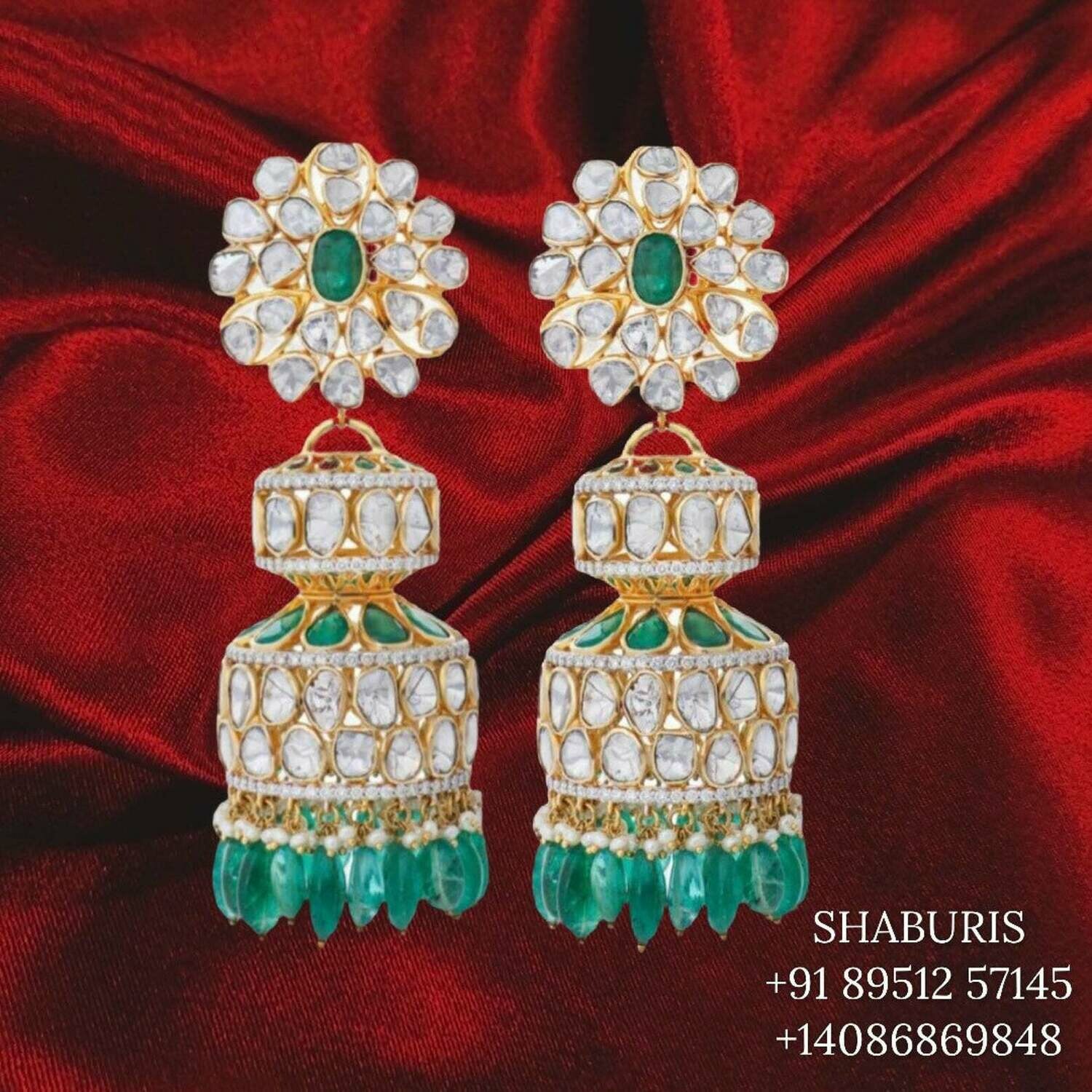 Polki earrings Pure Silver jewelry Indian ,diamond earrings ,Indian gold jewelry designs quartz earrings - SHABURIS
