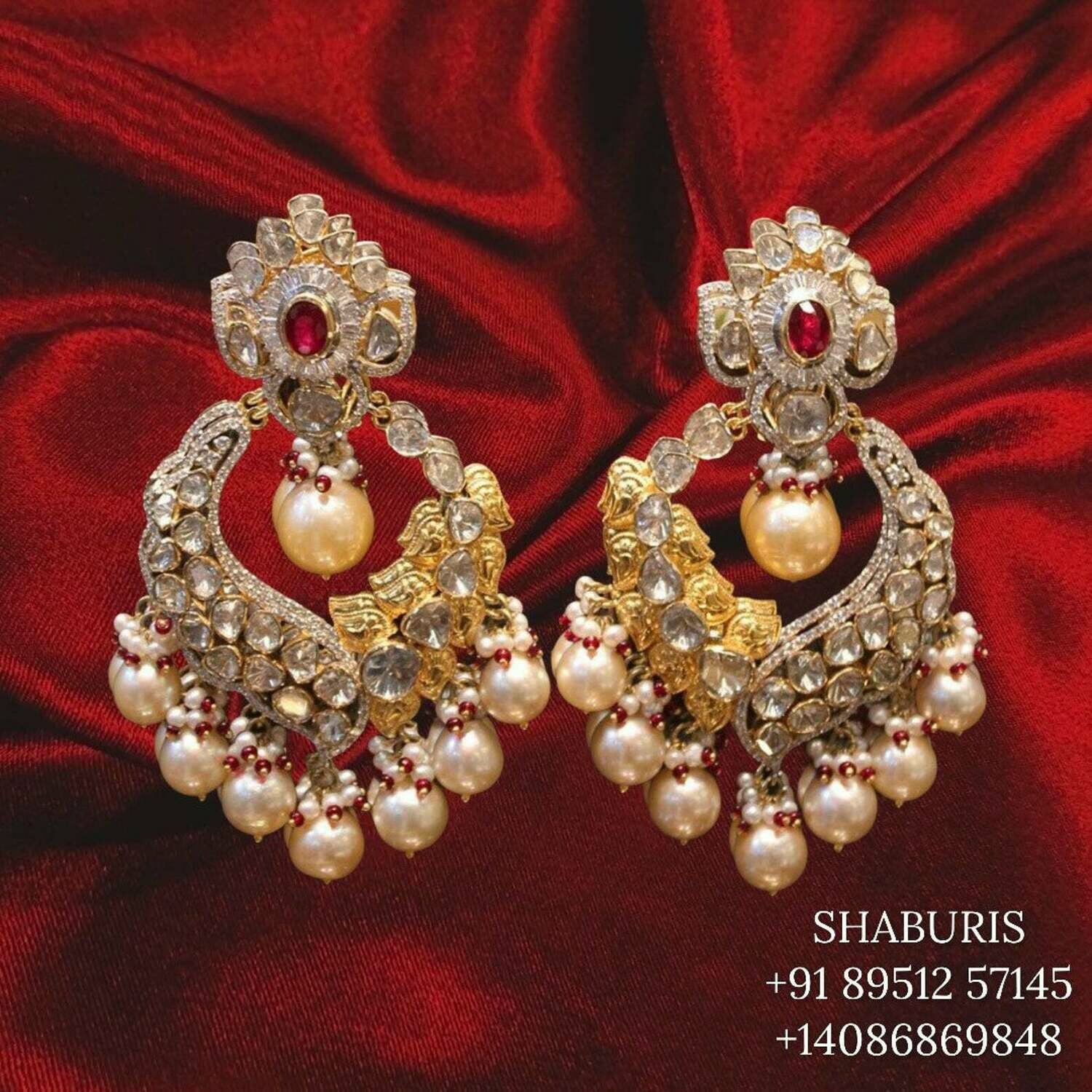Polki earrings Pure Silver jewelry Indian ,diamond earrings ,Indian gold jewelry designs quartz earrings - SHABURIS