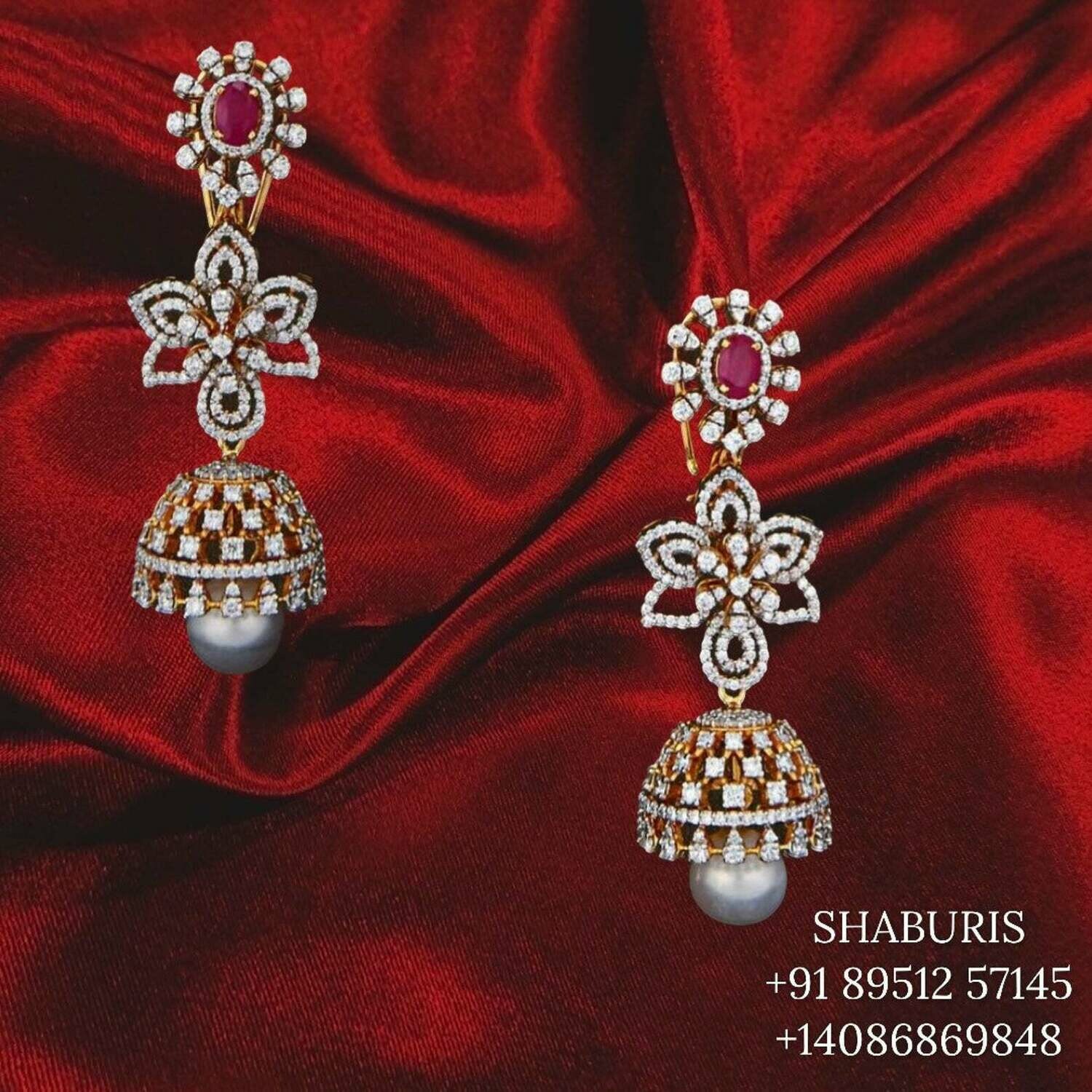 Diamond earrings Pure Silver jewelry Indian ,pearl earrings ,Indian gold jewelry designs diamond jhumkas - SHABURIS
