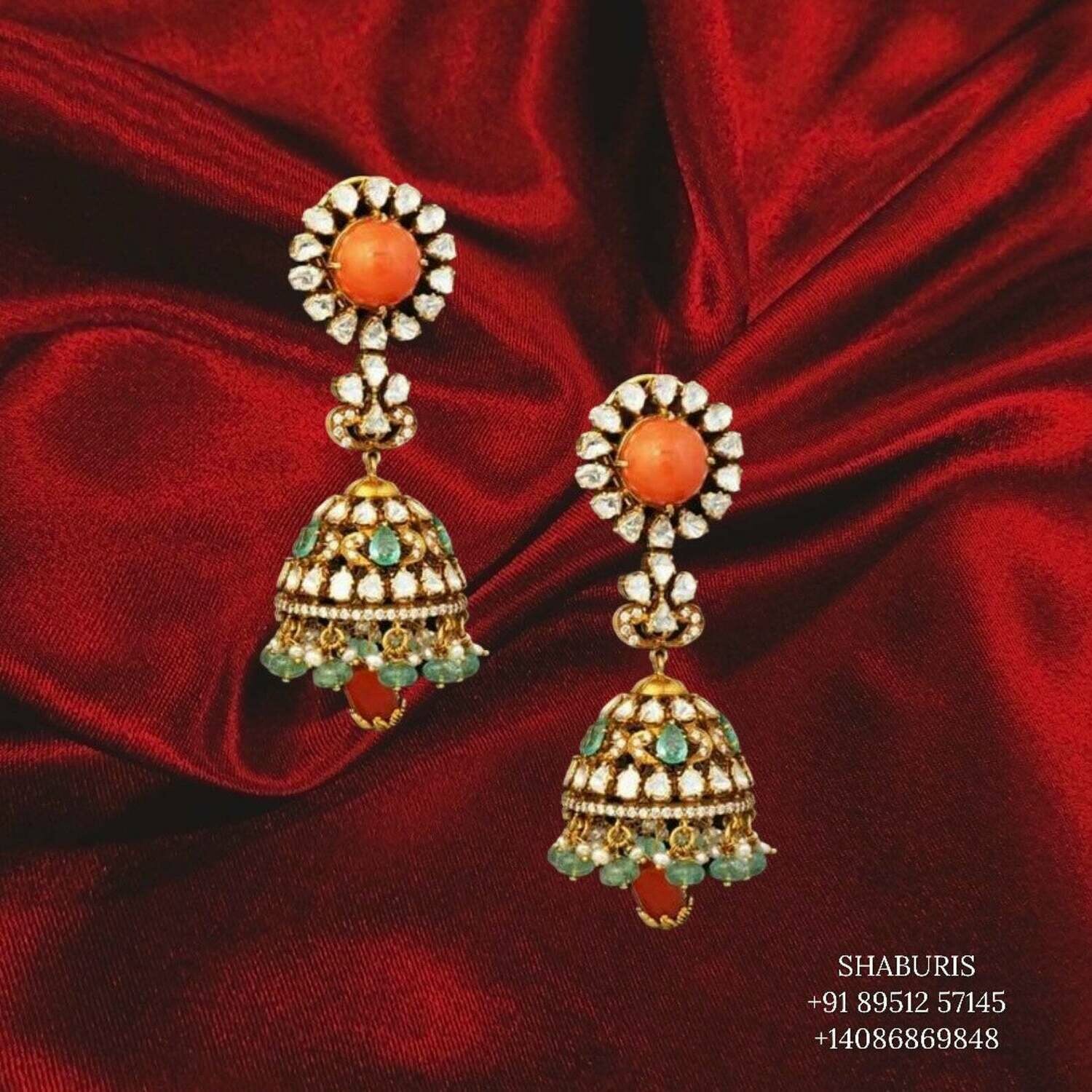 Diamond Jhumka ,diamond earrings,Pure silver Jhumkas Indian,Indian Earrings,Indian Wedding Jewelry -NIHIRA-SHABURIS