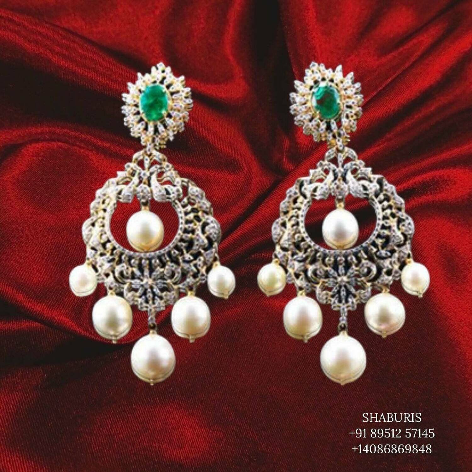 Diamond Jhumka ,diamond earrings,Pure silver Jhumkas Indian,Indian Earrings,Indian Wedding Jewelry -NIHIRA-SHABURIS