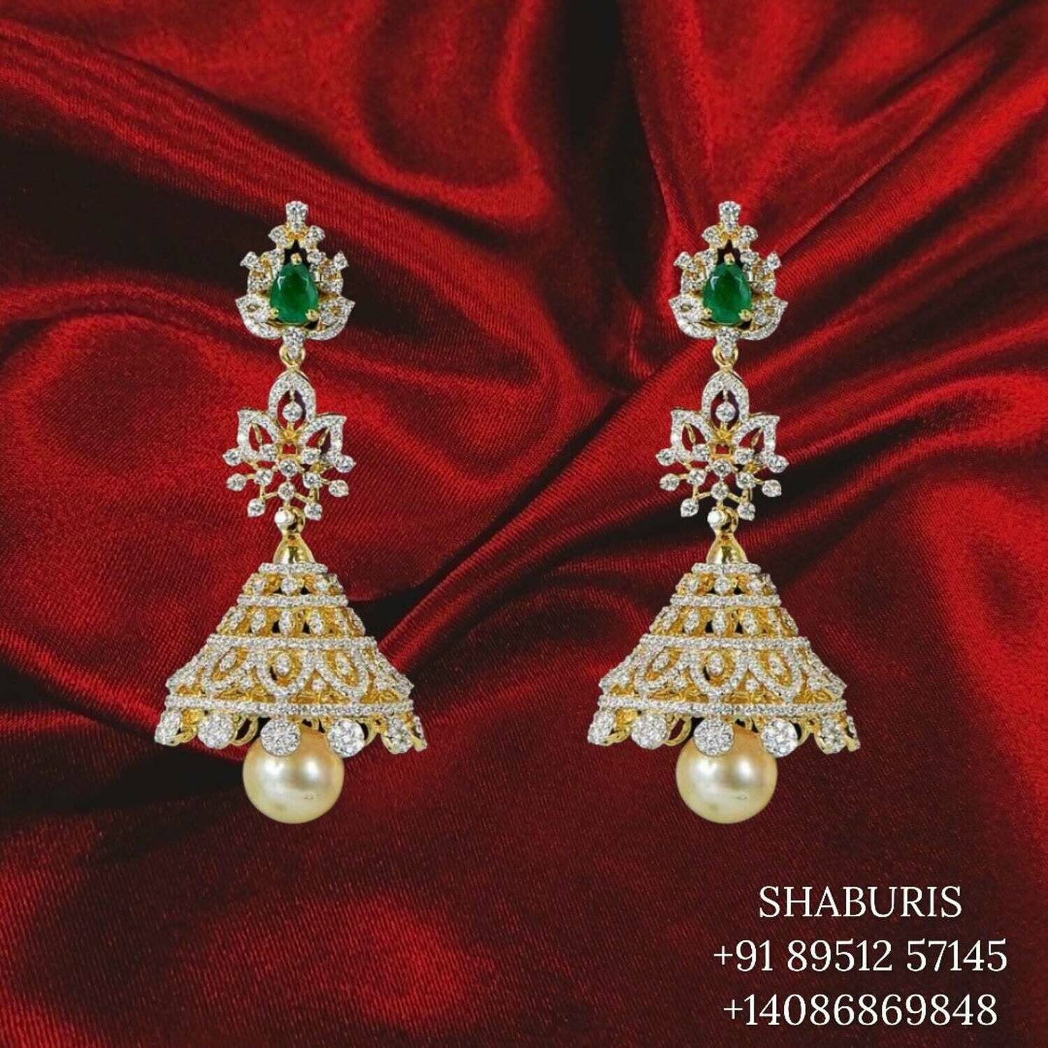 Diamond jhumka Pure Silver jewelry Indian ,diamond jhumka ,Indian gold jewelry designs diamond jewelry look a like - SHABURIS