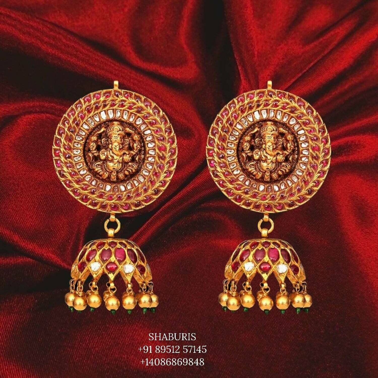 Kundan jhumka Indian Jewelry,South Indian Jewelry, earrings indian jewelry sets,indian silver jewelry,indian bridal-NIHIRA-SHABURIS