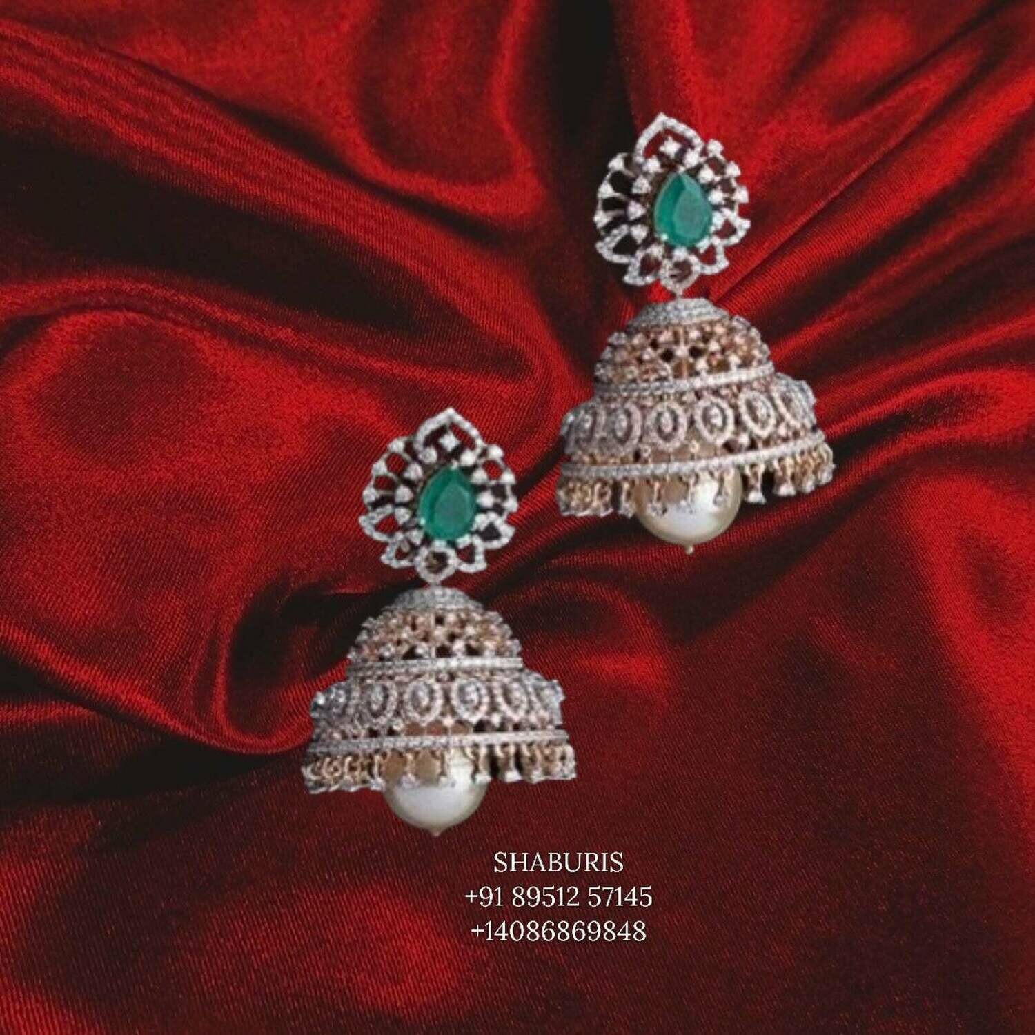 Indian Silver Jewelry,jewelry sets,South Indian Jewelry,diamond jhumkas indian Bridal jewellery Designs,Indian Wedding-NIHIRA-SHABURIS