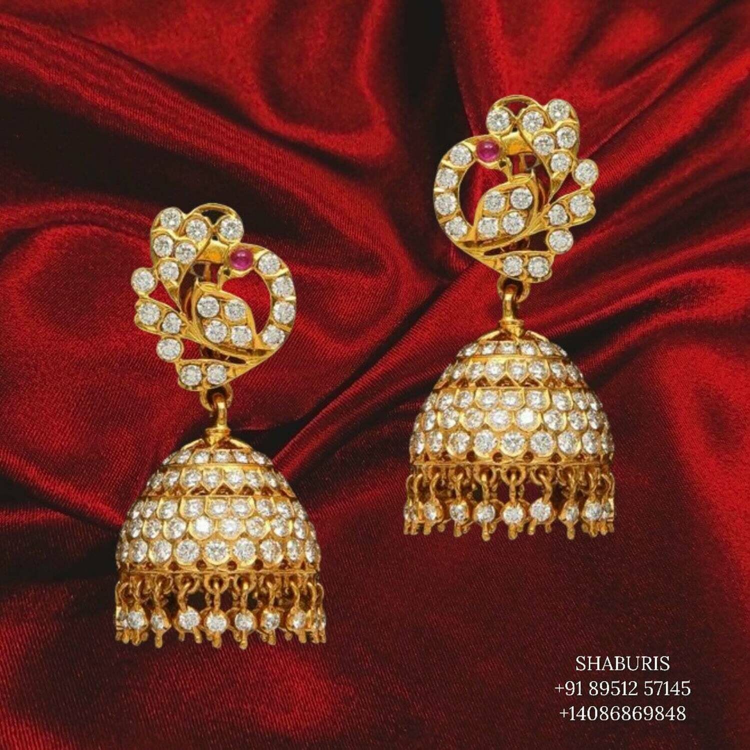 Diamond Jhumka ,diamond earrings,Pure silver Jhumkas Indian,Indian Earrings,Indian Wedding Jewelry -NIHIRA-SHABURIS