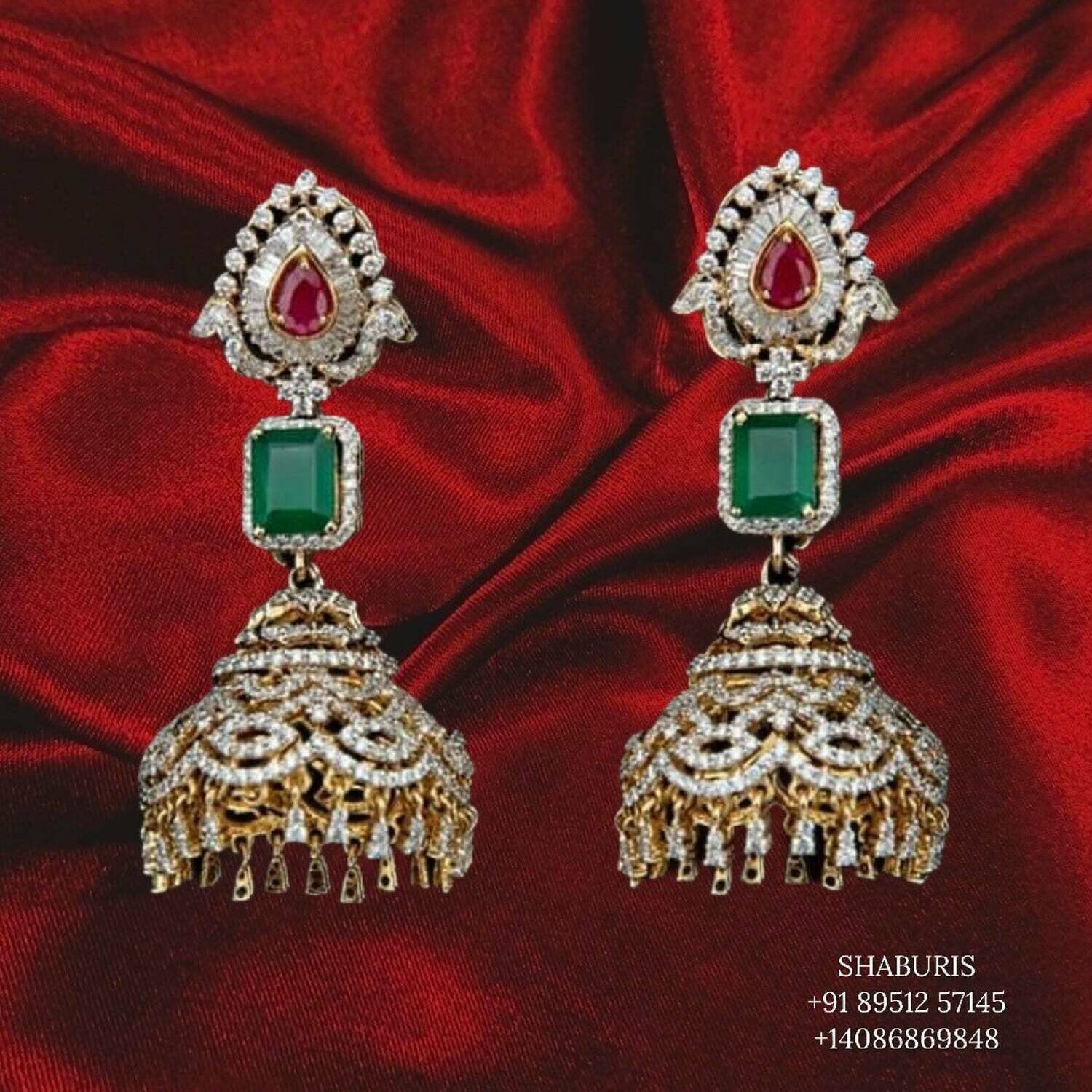 Pure Silver Jewelry Indian ,diamond jhunka,Big Indian earrings,Indian Bridal,Indian Wedding Jewelry,pure Silver jewelry-NIHIRA-SHABURIS