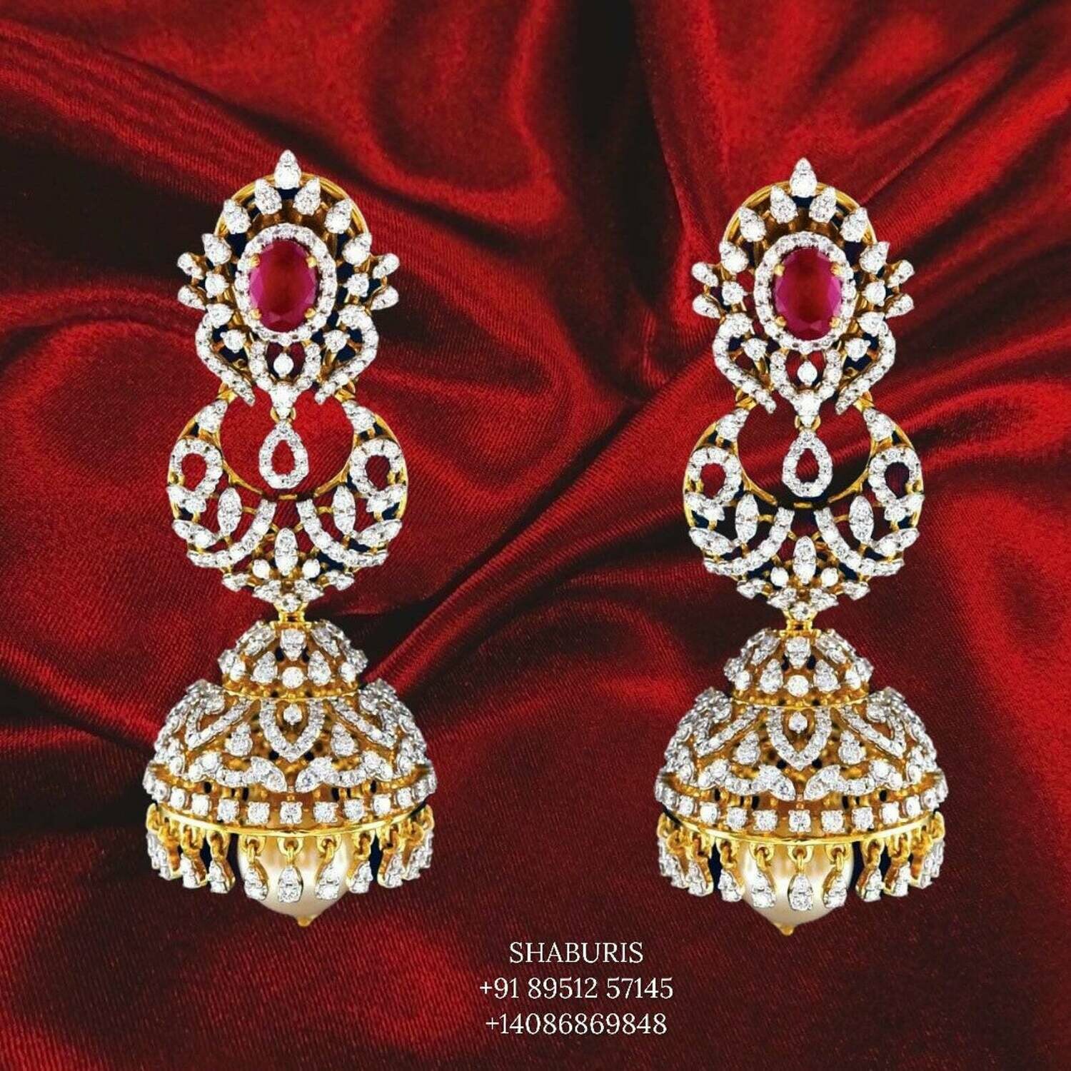 Diamond jhumka,Pure silver Big earrings Indian,Indian Earrings,polki jewelry,Indian Wedding Jewelry -NIHIRA-SHABURIS