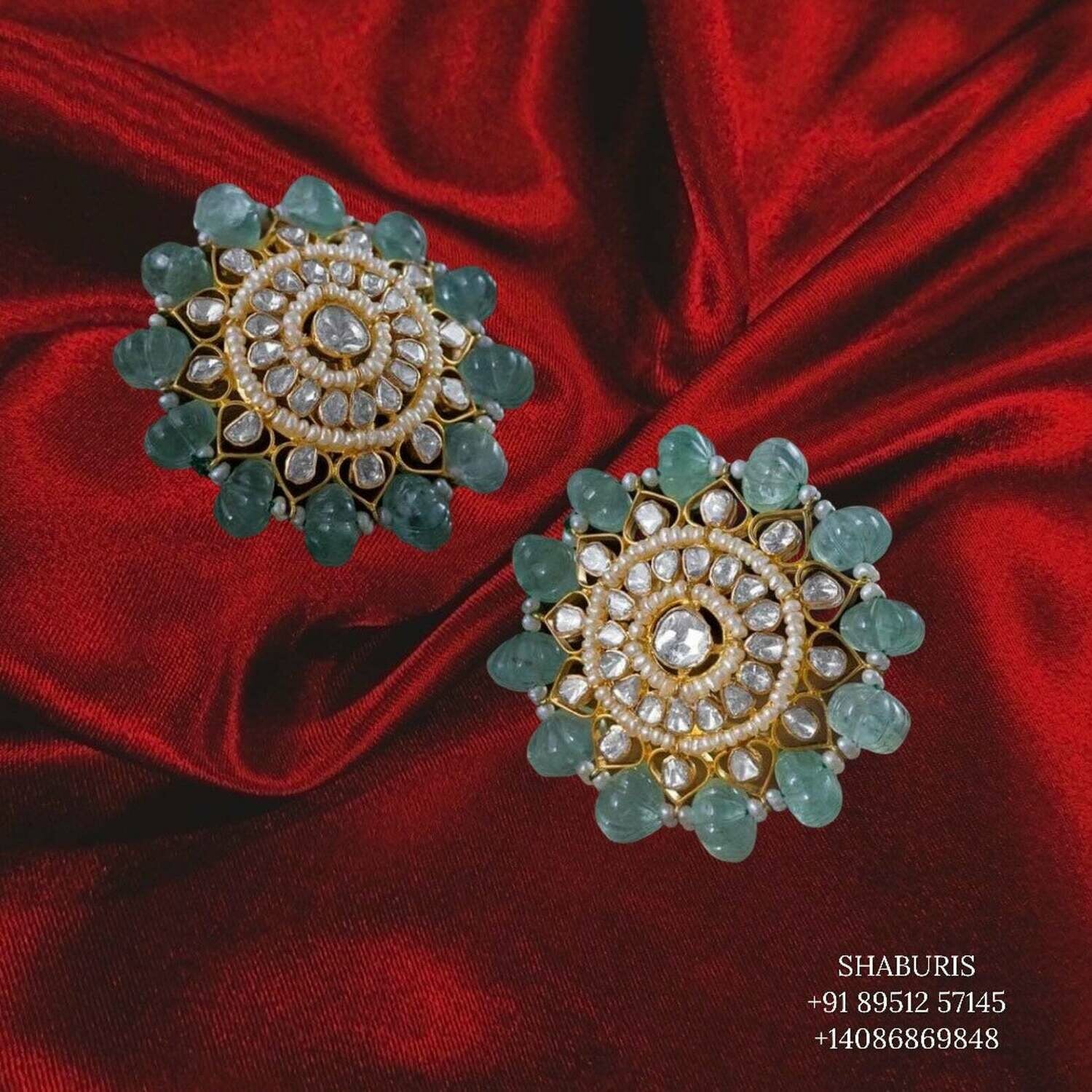 Polki studs diamond earrings pure silver jhumka indian jewelry designs diamond jhumka polki earrings - SHABURIS