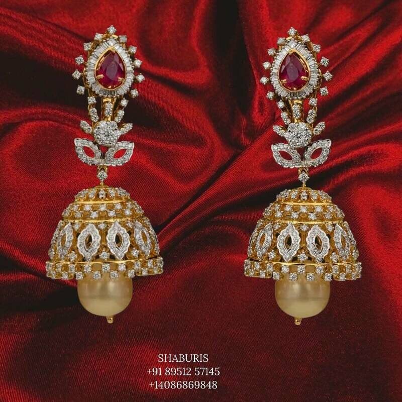 Pure Silver jewelry Indian ,diamond jhumka,Big Indian jhumka,Indian Bridal,Indian Wedding Jewelry,pure Silver jewelry-NIHIRA-SHABURIS