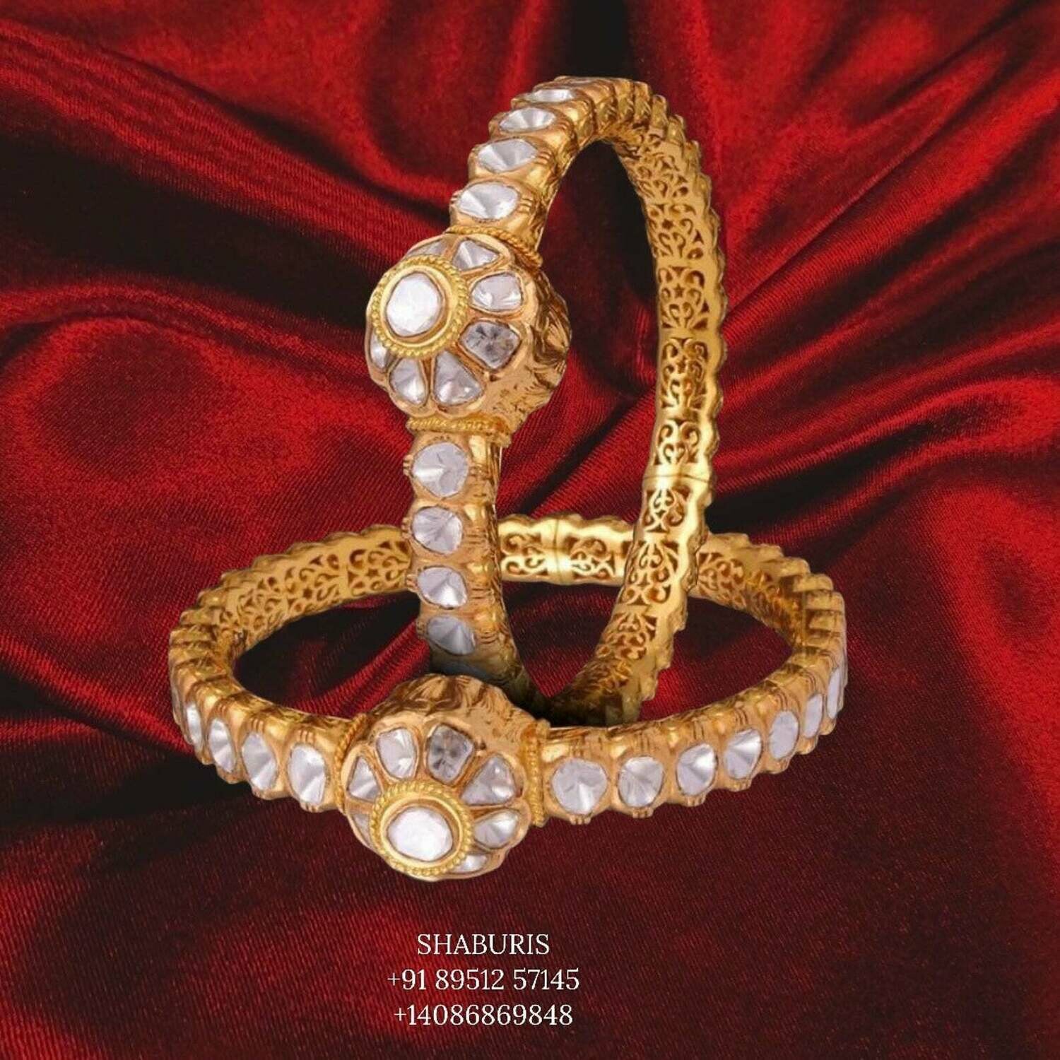 Polki bangle Pure Silver jewelry Indian ,diamond bangles ,Indian gold jewelry designs diamond jewelry look a like - SHABURIS