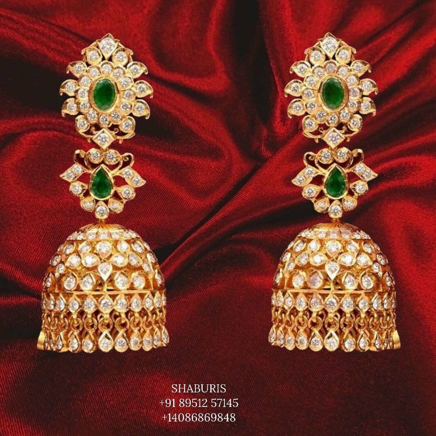 Latest Indian Jewelry,South Indian Jewelry,jhumka,clustered pearl,diamond jhumka,pure Silver indian jewelry - NIHIRA - SHABURIS