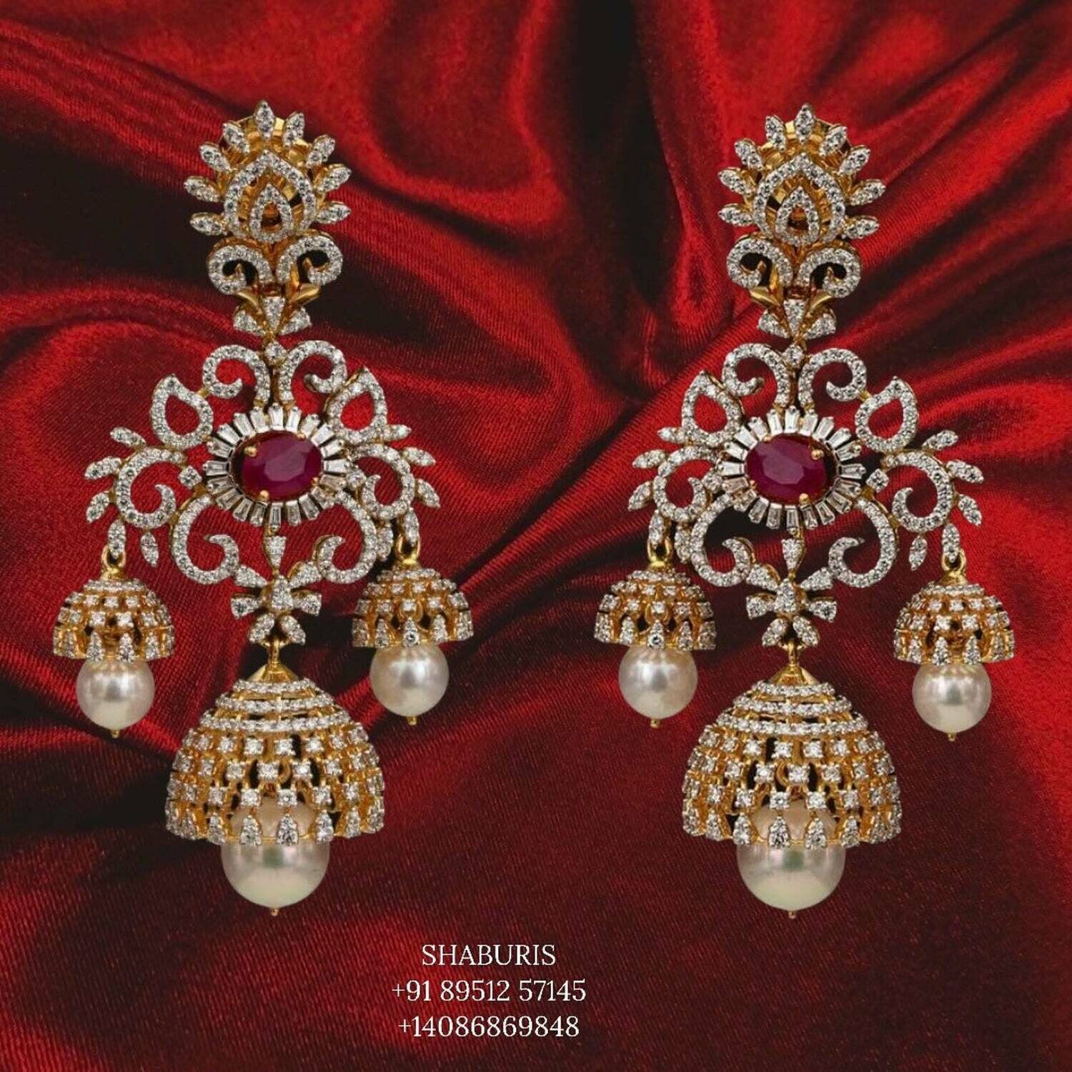 Latest Indian Jewelry,South Indian Jewelry,diamond jhumka ,south indian jewelry designs ,pure Silver indian jewelry - NIHIRA - SHABURIS