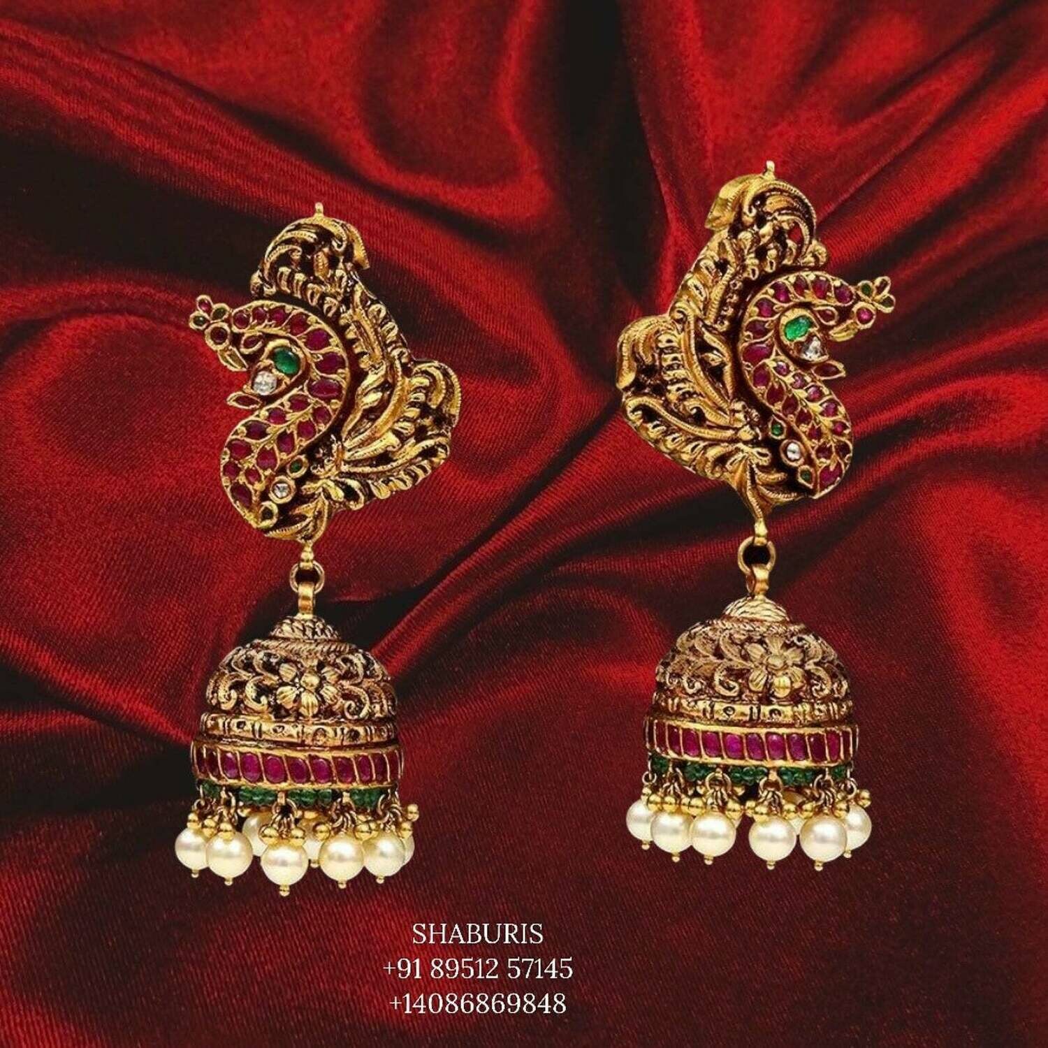 Latest Indian Jewelry,South Indian Jewelry,Pure silver peacock jhumka Indian,Indian Earrings,Indian Wedding Jewelry -NIHIRA-SHABURIS