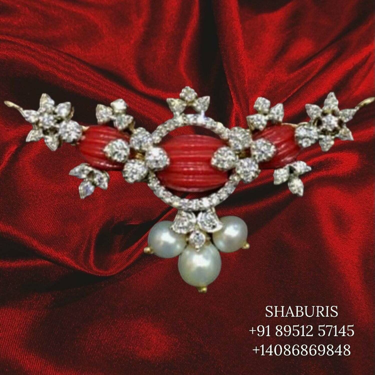 Latest Indian Jewelry,South Indian jewelry,Pure silver diamond pendent,coral pendant,south Indian Jewelry -SHABURIS