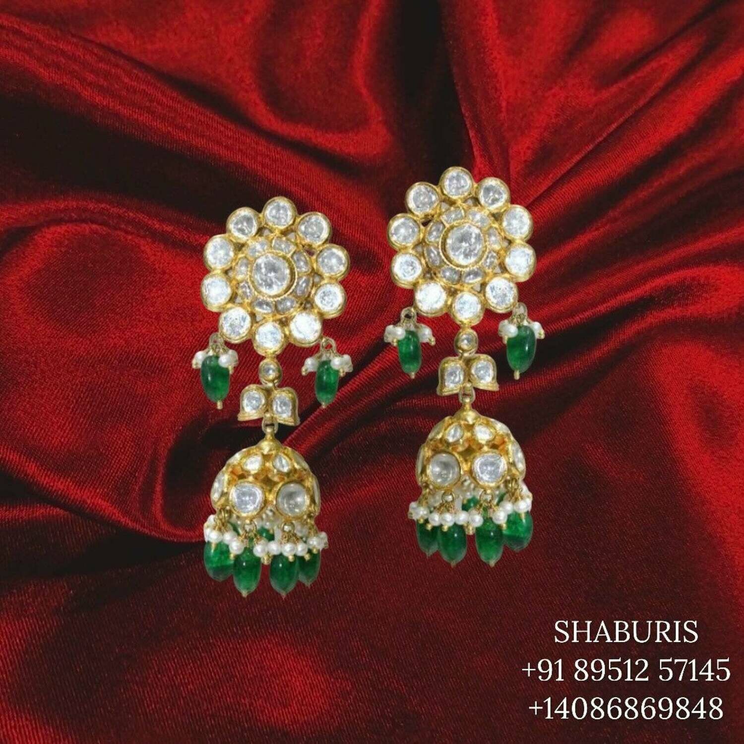 Polki jhumka Pure Silver jewelry Indian ,diamond earrings ,Indian gold jewelry designs diamond jewelry look a like - SHABURIS