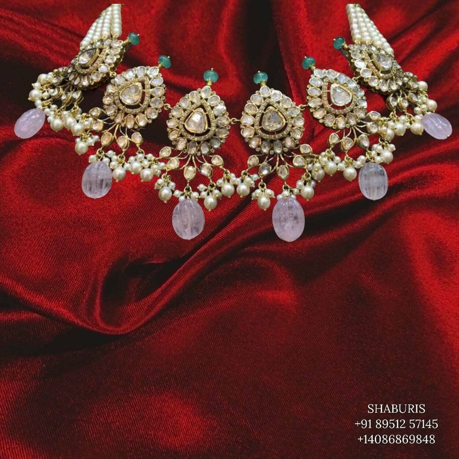 Latest Indian Jewelry,South Indian Jewellery,Pure silver diamond jewelry,polki choker,south Indian Jewelry designs-SHABURIS