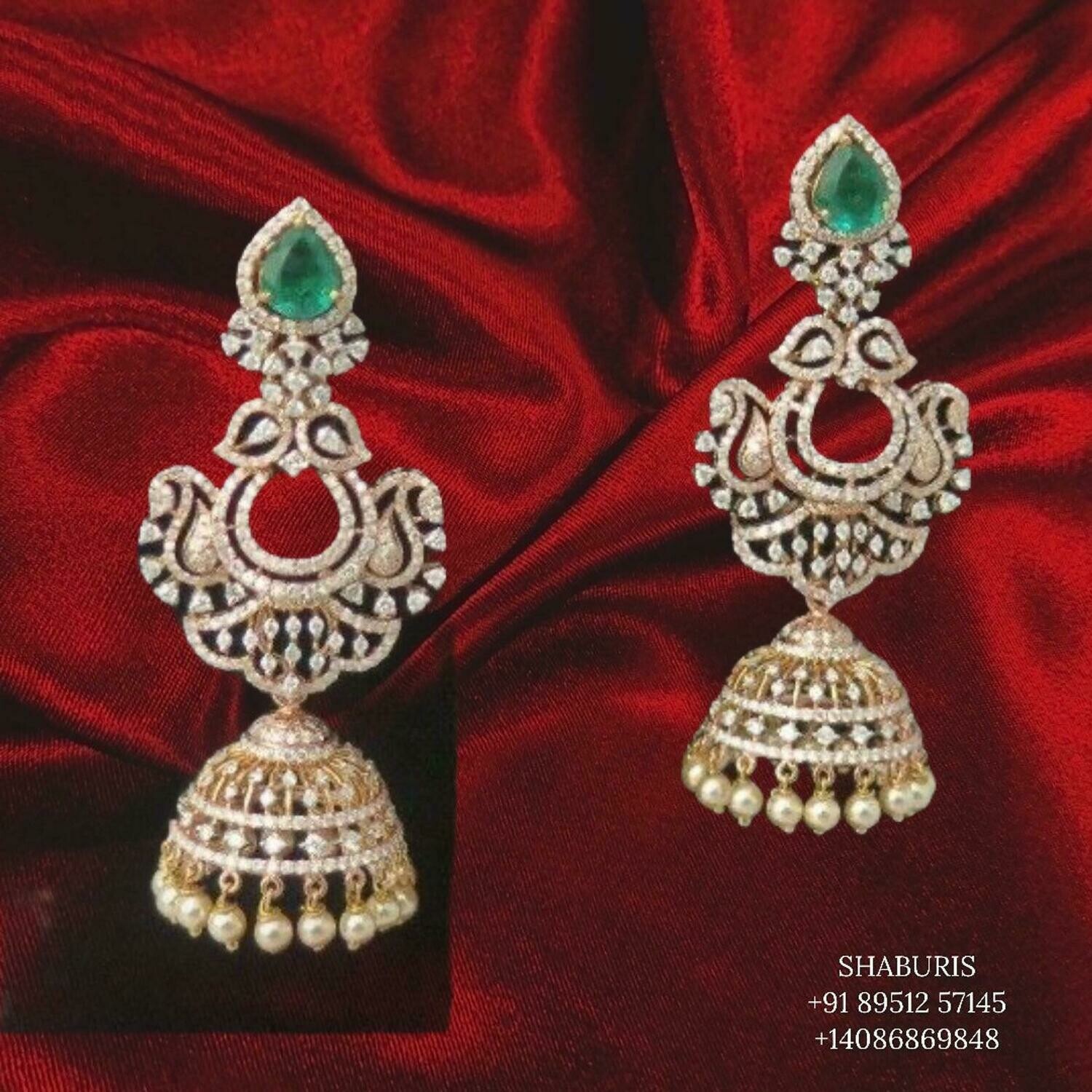 Diamond Buttalu,Swarovski Diamond Jhumka Jewelry Design,detatchable Jhumka Earrings,Jhumki,three in one diamond jhumka,buttalu,jhumka 3 in 1