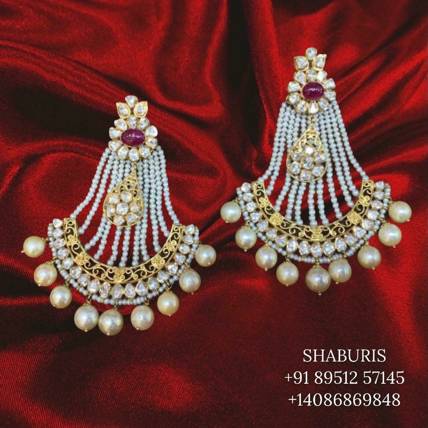 Passa earrings ,Pure Silver jewelry Indian ,diamond Earrings,Big Indian earrings,Indian Bridal,Latest Indian Jewelry-NIHIRA-SHABURIS