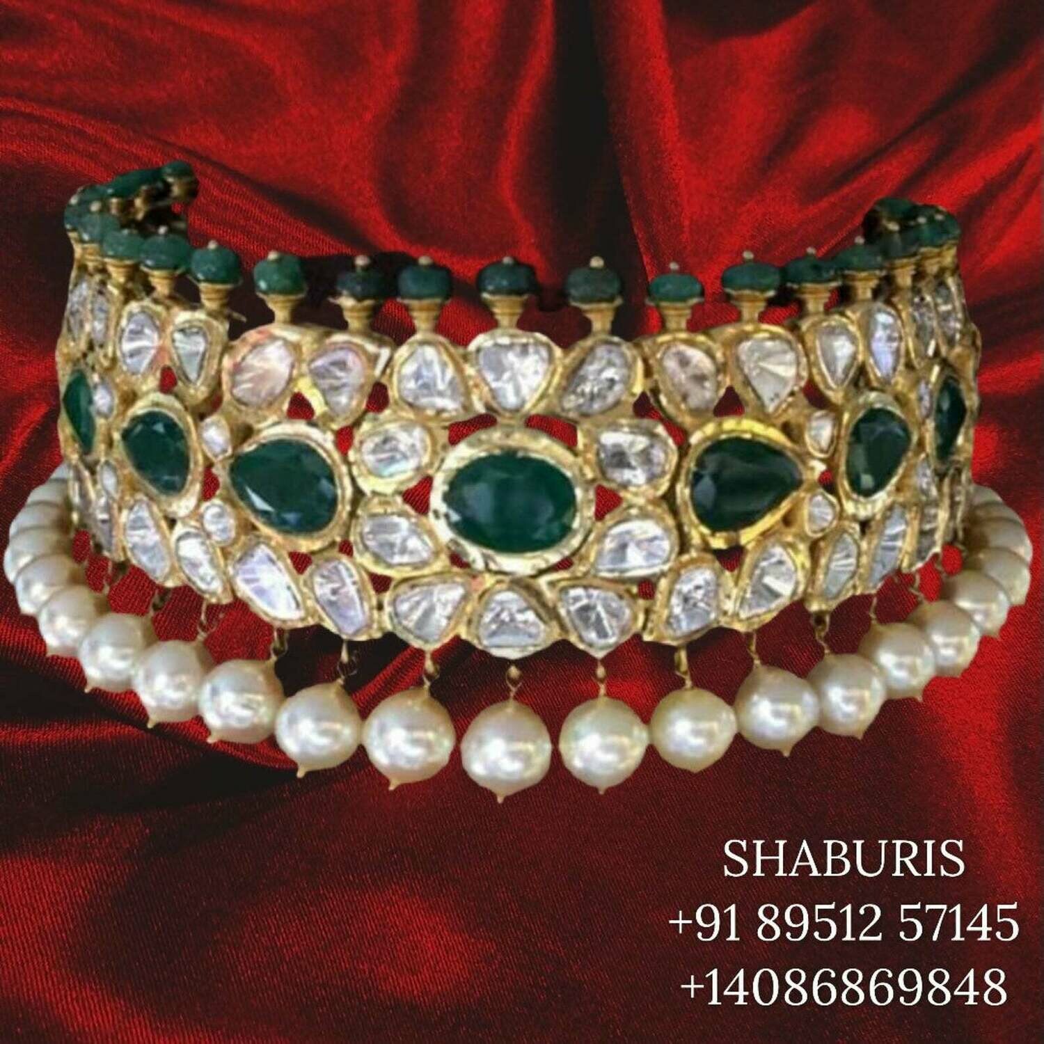 Polki choker,polki diamond pendent,Pure silver south sea pearl choker Indian necklace ,statement jewelry,pendent ,Moissanite-NIHIRA-SHABURIS