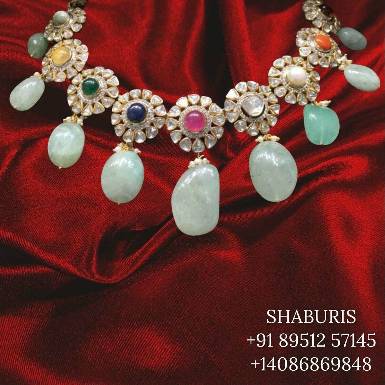 Latest Indian Jewelry,South Indian Jewelry,Pure silver navaratan polki choker,indian bridal ,Indian Wedding Jewelery - NIHIRA - SHABURIS
