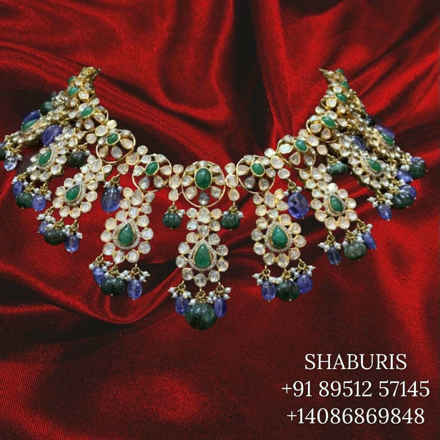 Polki Diamond Choker Pure Silver jewelry Indian ,diamond Necklace,Indian Necklace,Indian Bridal,Indian Wedding Jewelry-NIHIRA-SHABURIS