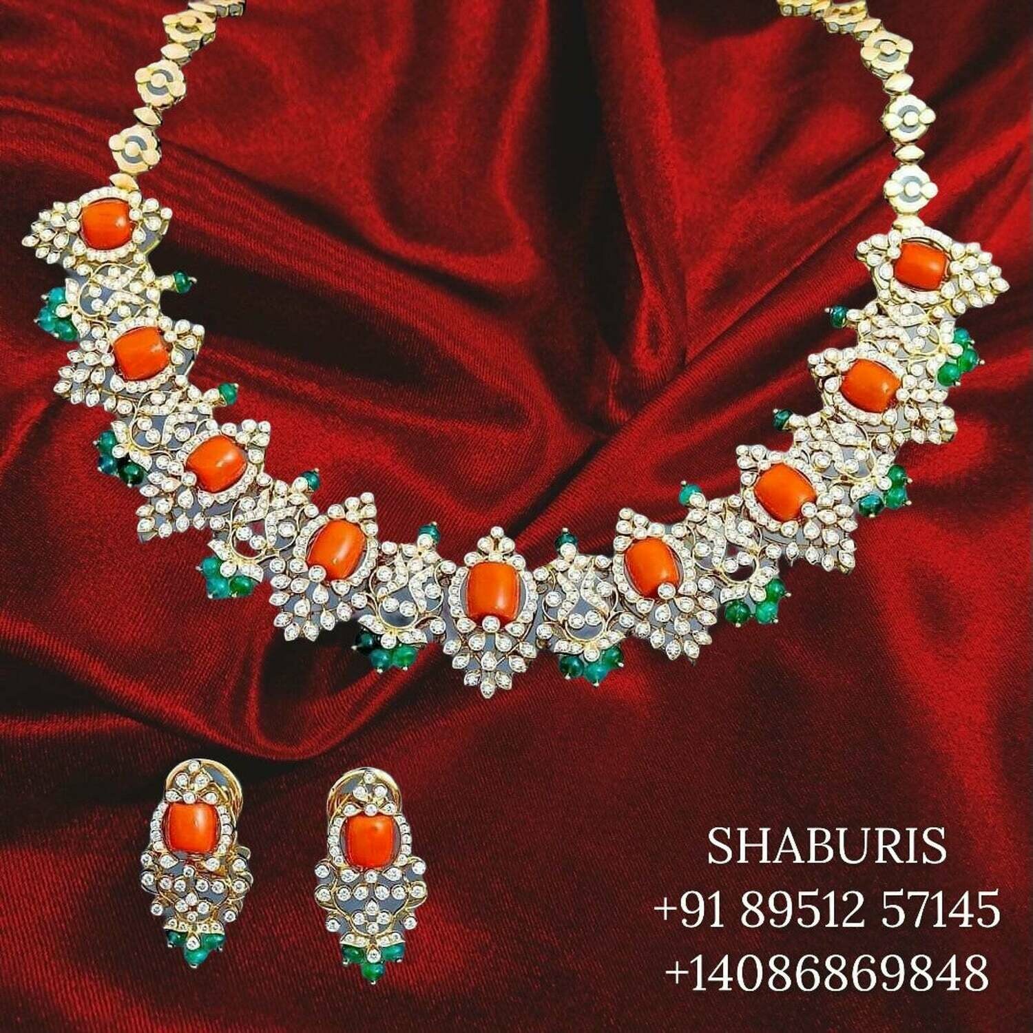 Coral mala bead jewelry gemstone jewelry polki diamond emerald necklace pure silver jewelry south indian gold jewelry sets -SHABURIS