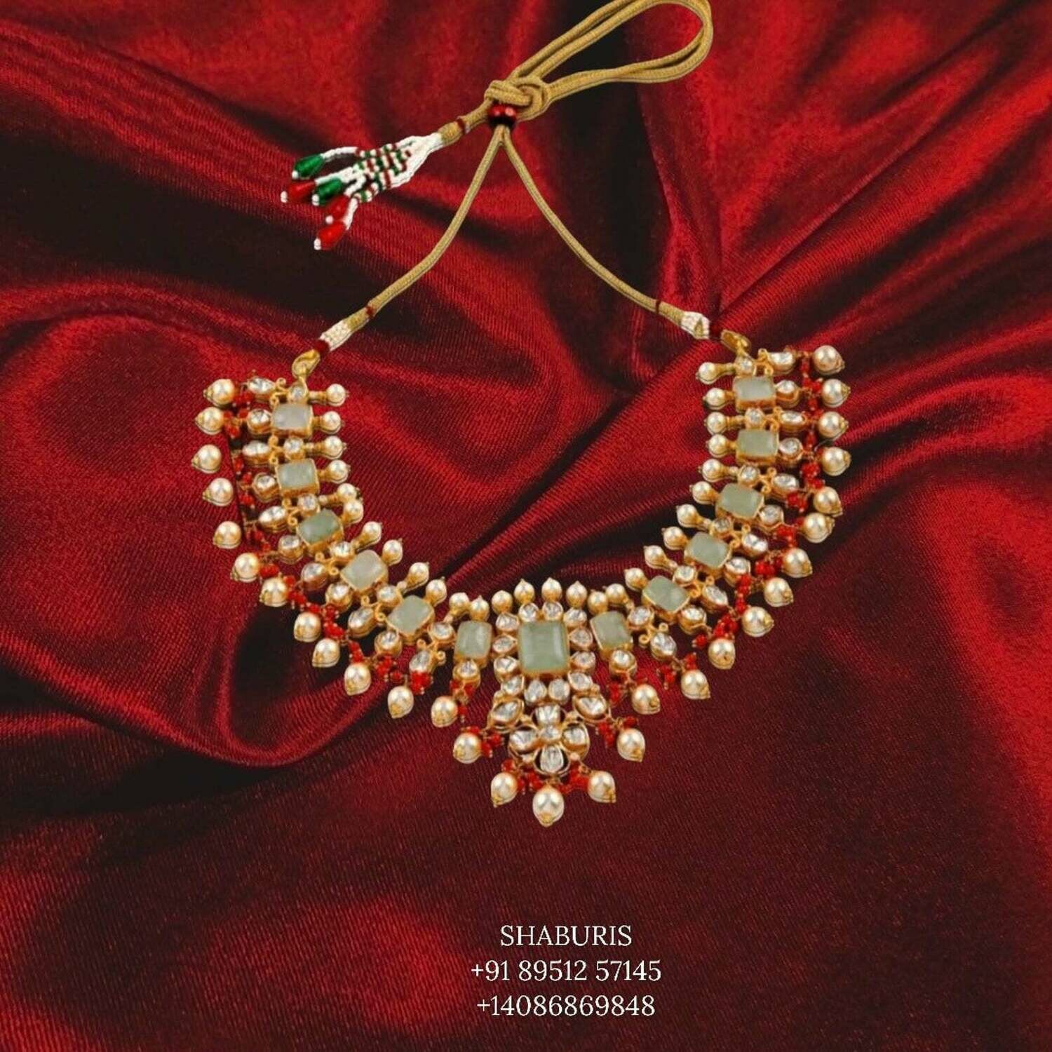 Polki Necklace gold plated jewelry diamond jewelry pure silver tiffany inspired jewelry in indian style-SHABURIS