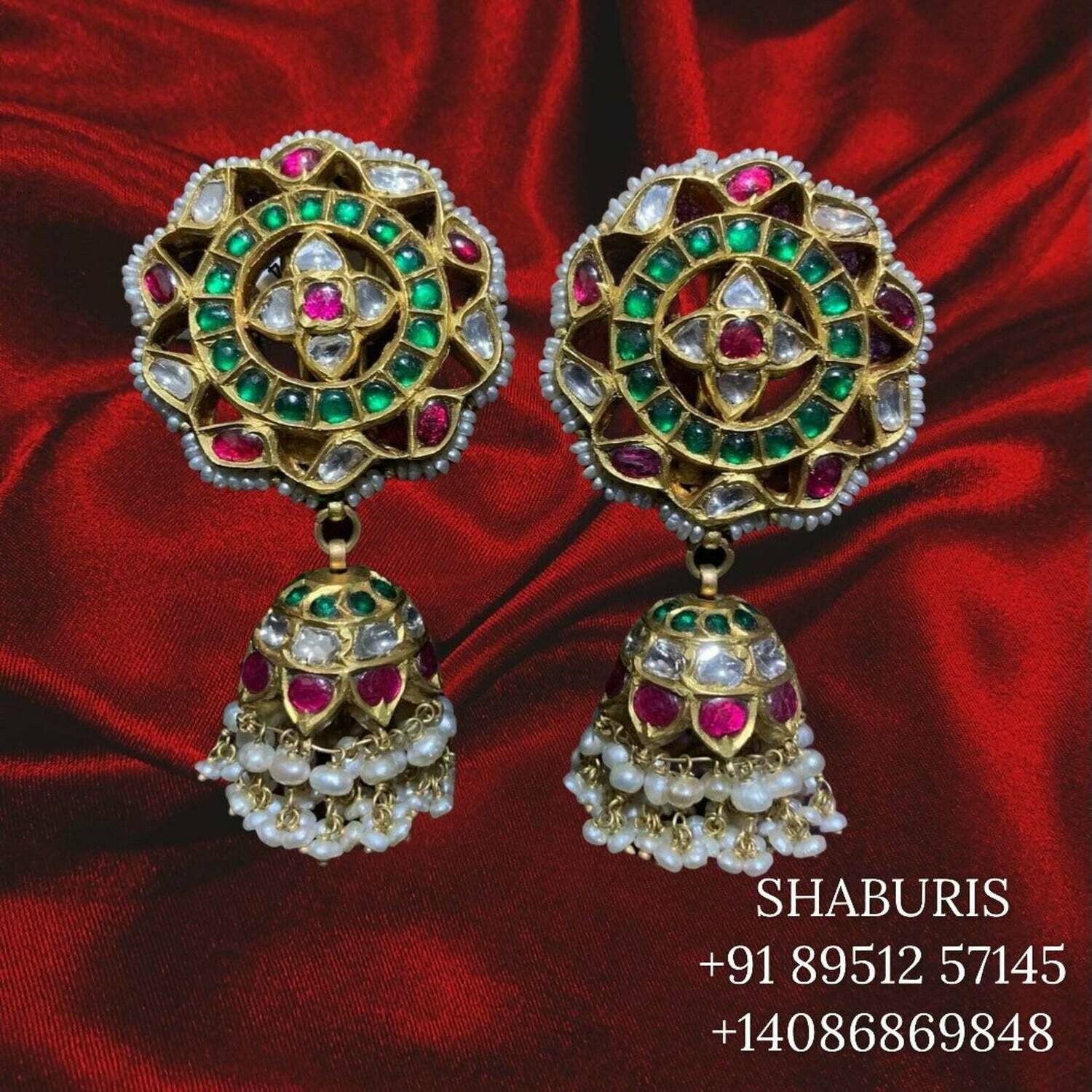 Kundan hanging earrings, diamond jhumka ear ring,Pure silver south indian jewelry 925 silver jewelry indian lyte weight jewelry-SHABURIS