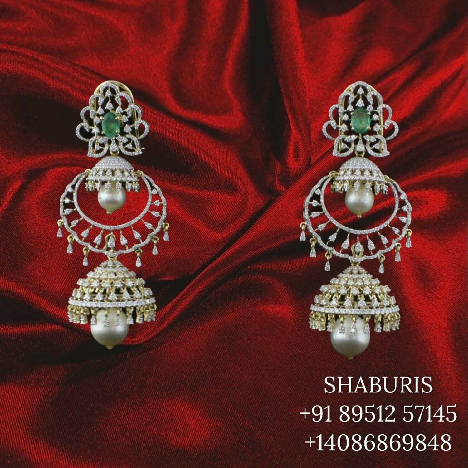 Diamond hanging earrings, diamond jhumka ear ring,Pure silver south indian jewelry 925 silver jewelry indian lyte weight jewelry-SHABURIS