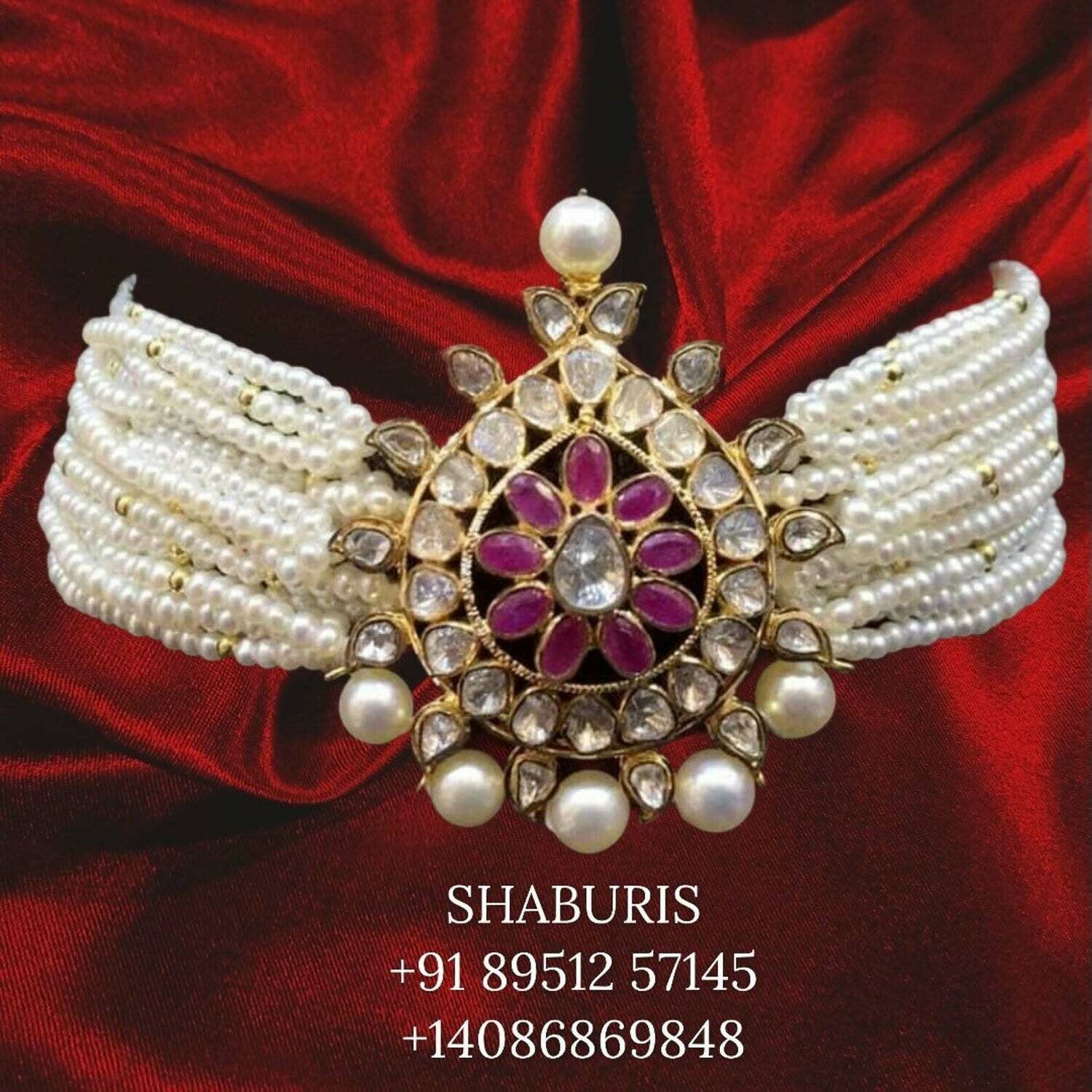 Ruby choker,polki diamond pendent,Pure silver south sea pearl choker Indian necklace ,statement jewelry,pendent ,Moissanite-NIHIRA-SHABURIS