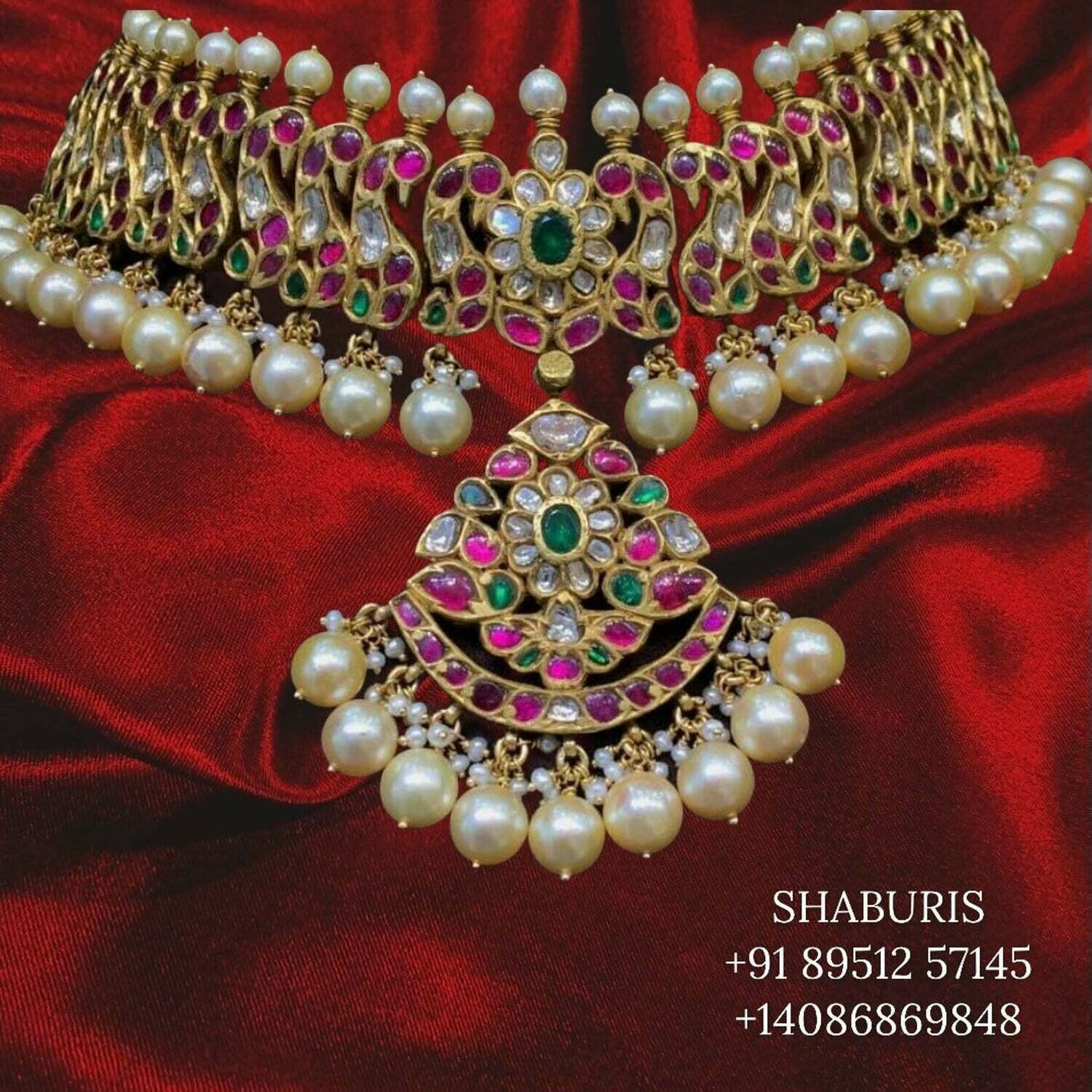 Latest Indian Jewelry,South Indian Jewelry,kundan Haram,kundan choker,Indian Wedding Jewelry,pure Silver indian jewelry - NIHIRA - SHABURIS