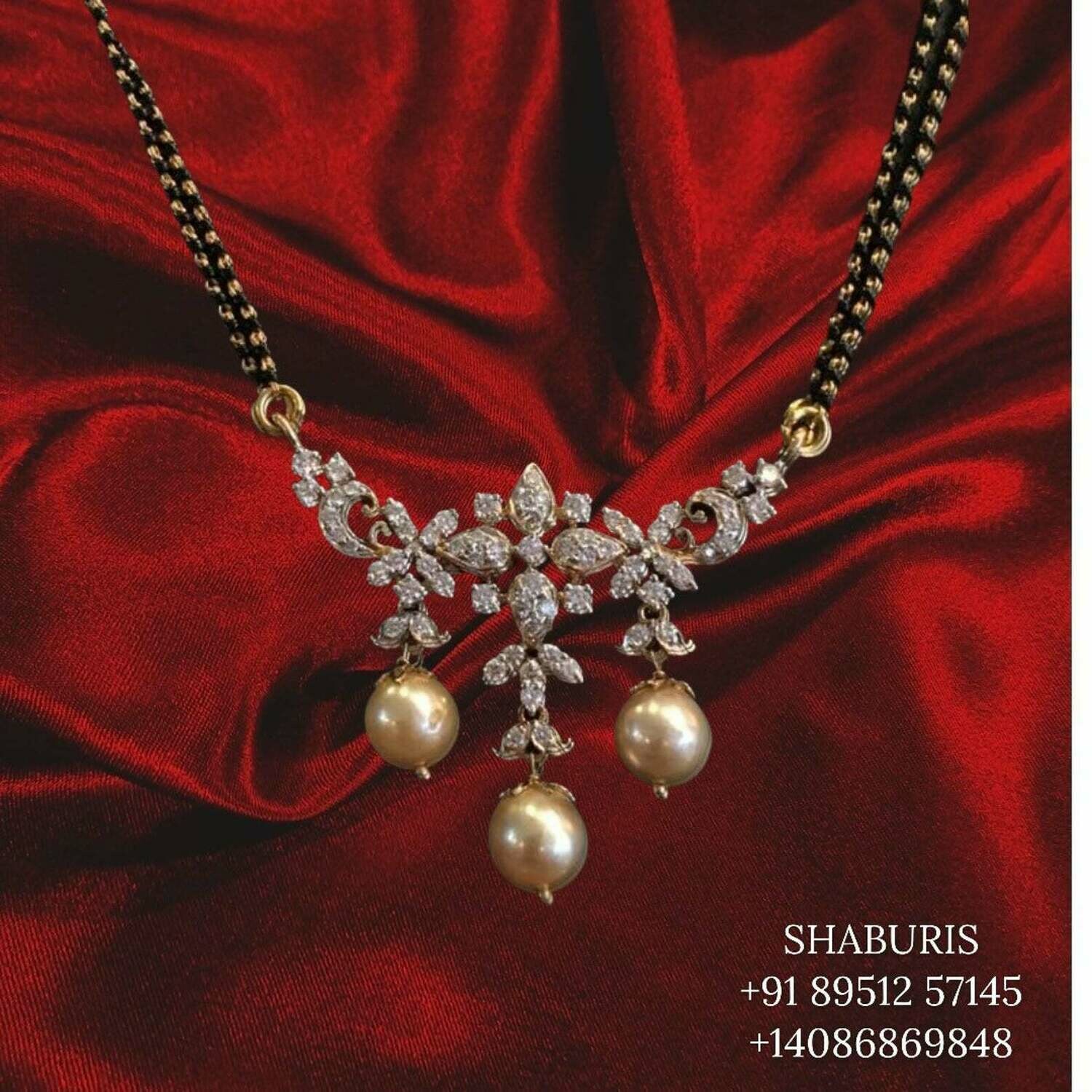 Diamond mangalsutra Pure Silver jewelry Indian ,diamond Necklace,Indian Necklace,Indian Bridal,Indian Wedding Jewelry-NIHIRA-SHABURIS