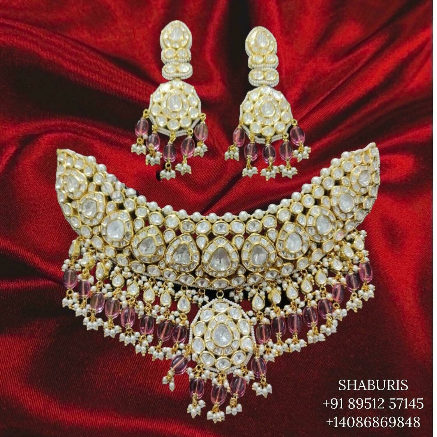 Bollywood Jewelry,Pure Silver Jewellery Indian ,polki Choker,Kundan Necklace,Indian Bridal,Indian Wedding Jewelry-NIHIRA-SHABURIS