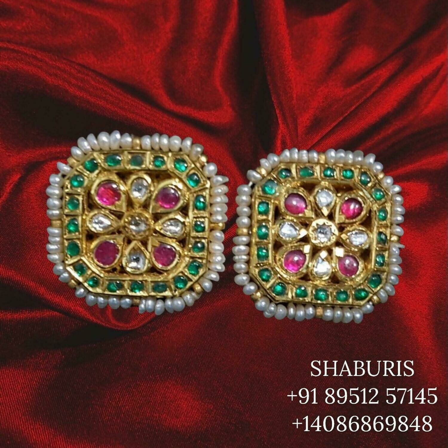 Kundan stud earrings, diamond jhumka ear ring,Pure silver south indian jewelry 925 silver jewelry indian lyte weight jewelry-SHABURIS